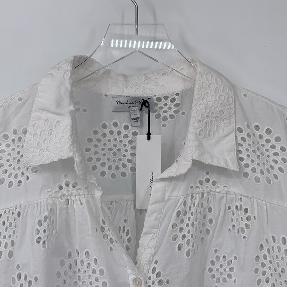 Michael Stars Yvette Eyelet shirt blouse button white cotton boxy floral new XL