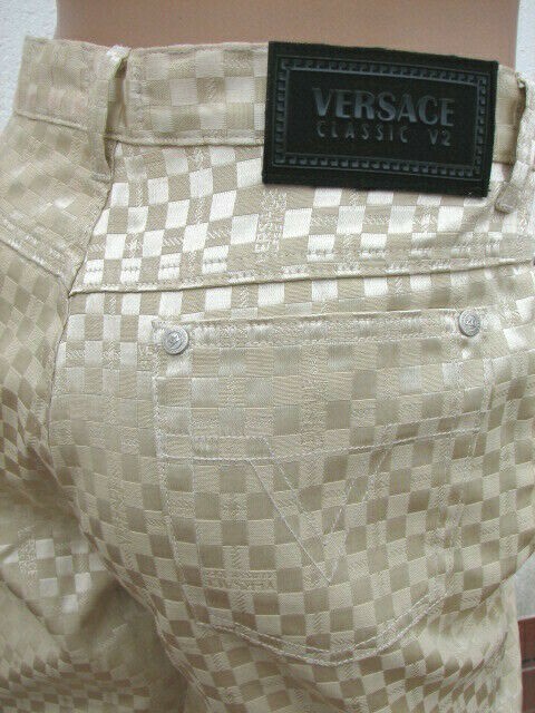 VERSACE CLASSIC V2 pantaloni donna vintage 5 tasche jeans beige oro vita alta