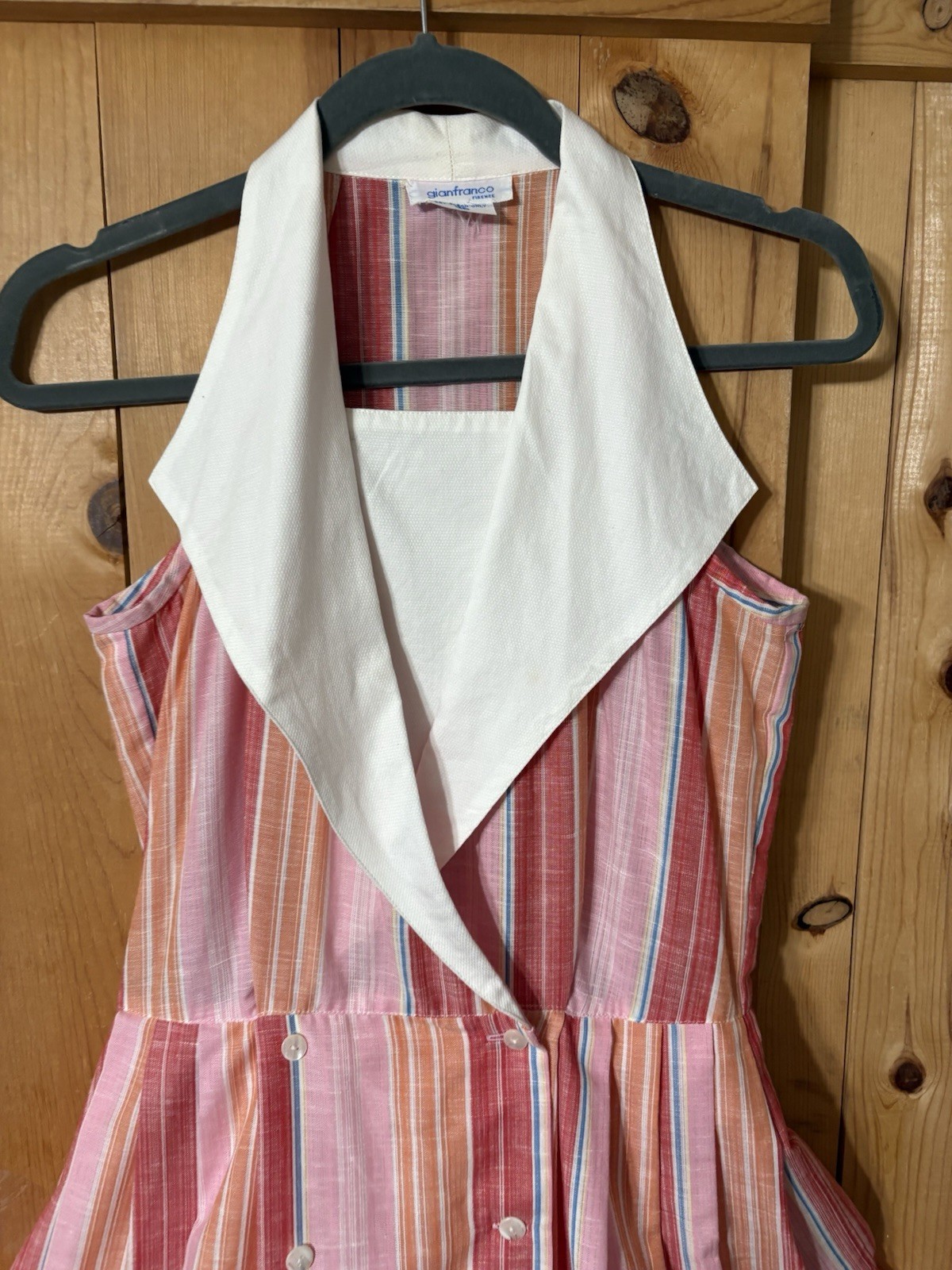 VTG Gianfranco Firenze Women’s Sz S Collared 50s Style Striped Maxi Dress Pink