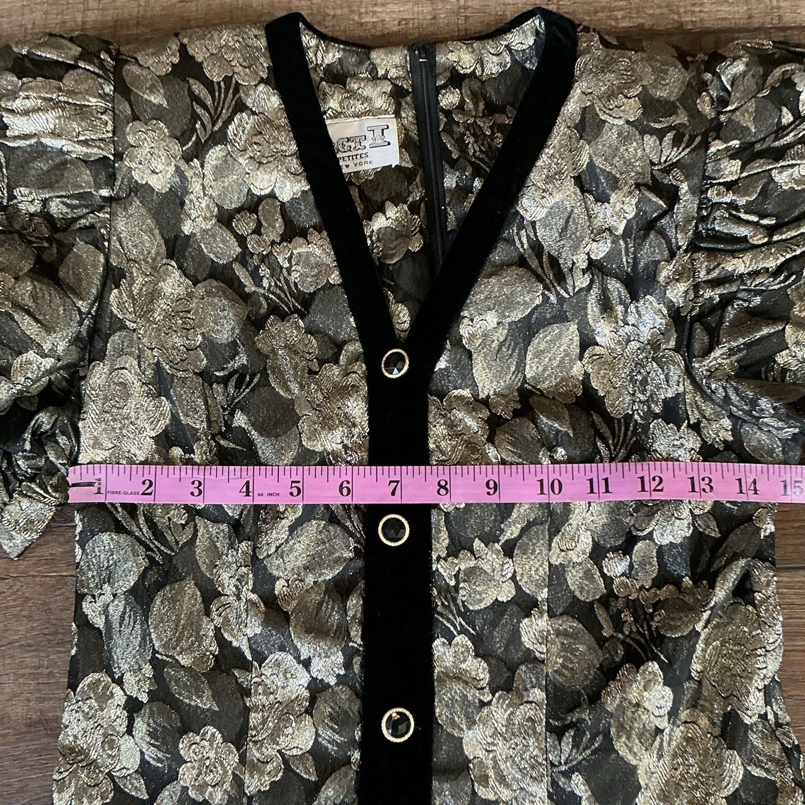 VINTAGE Act 1 Petites Size XS Floral Brocade Peplum Velvet Dress Cocktail #61C3