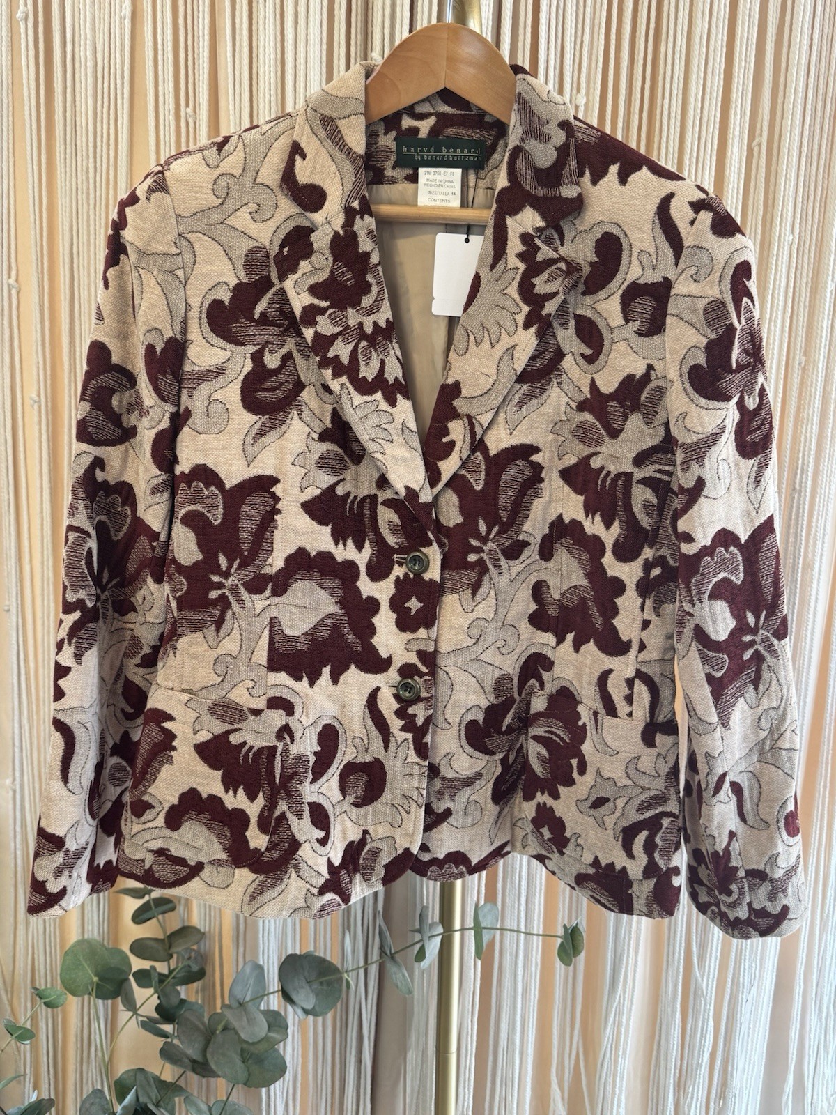 VTG Harve Benard Tapestry Floral Blazer Burgundy NWT Deadstock $176 Size 14 New