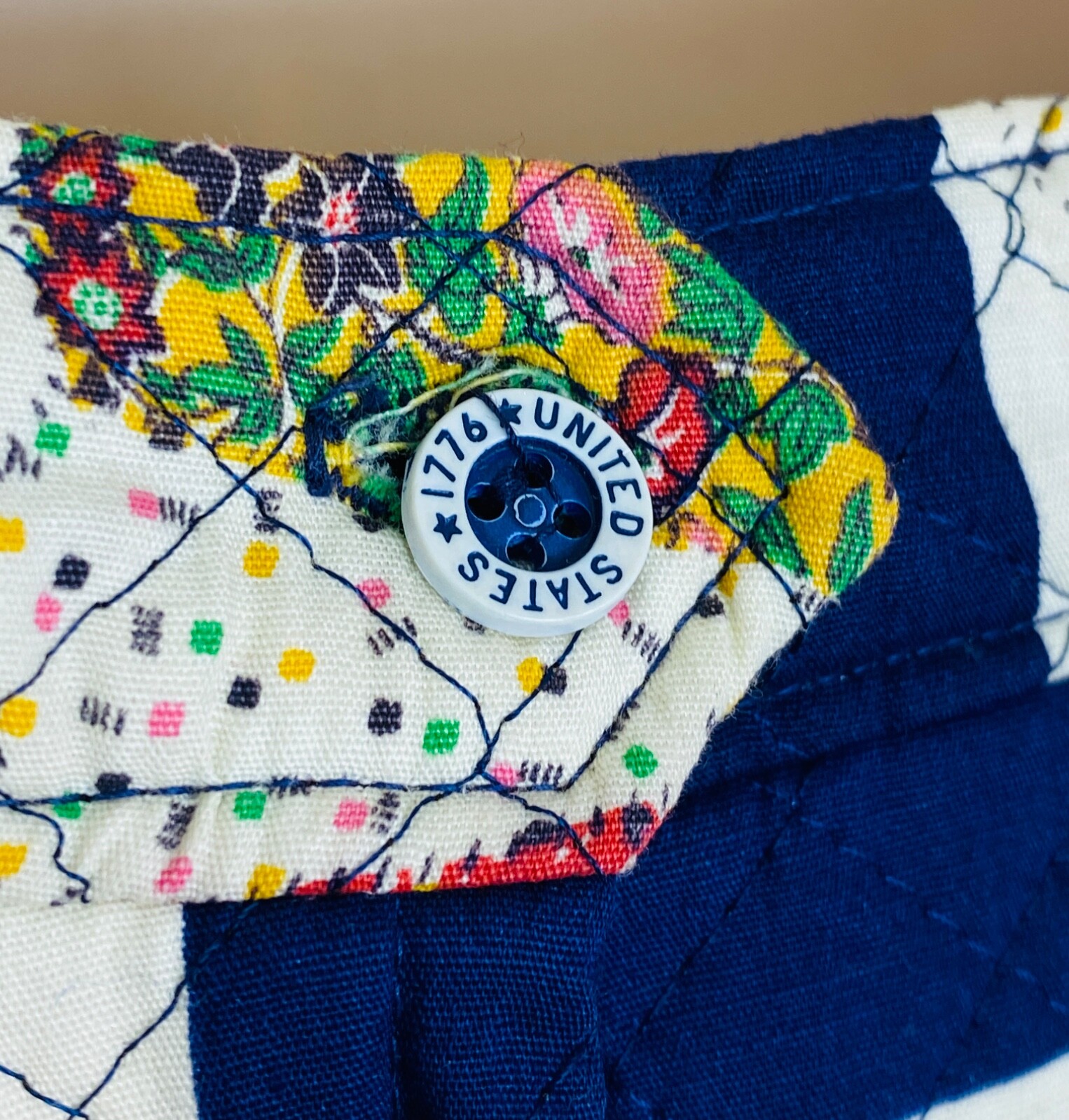 Vintage 1970s quilted maxi skirt, wedding ring quilt cotton rayon patchwork blue