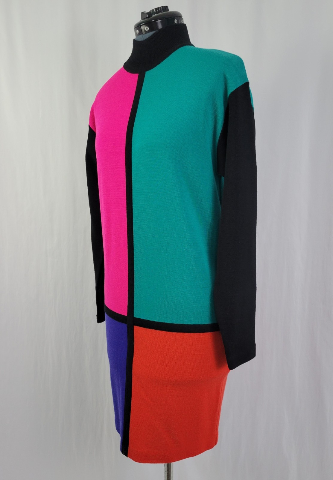 Vinatge Kathryn Conover Wool Blend Color Blocked Sweater Dress Size S