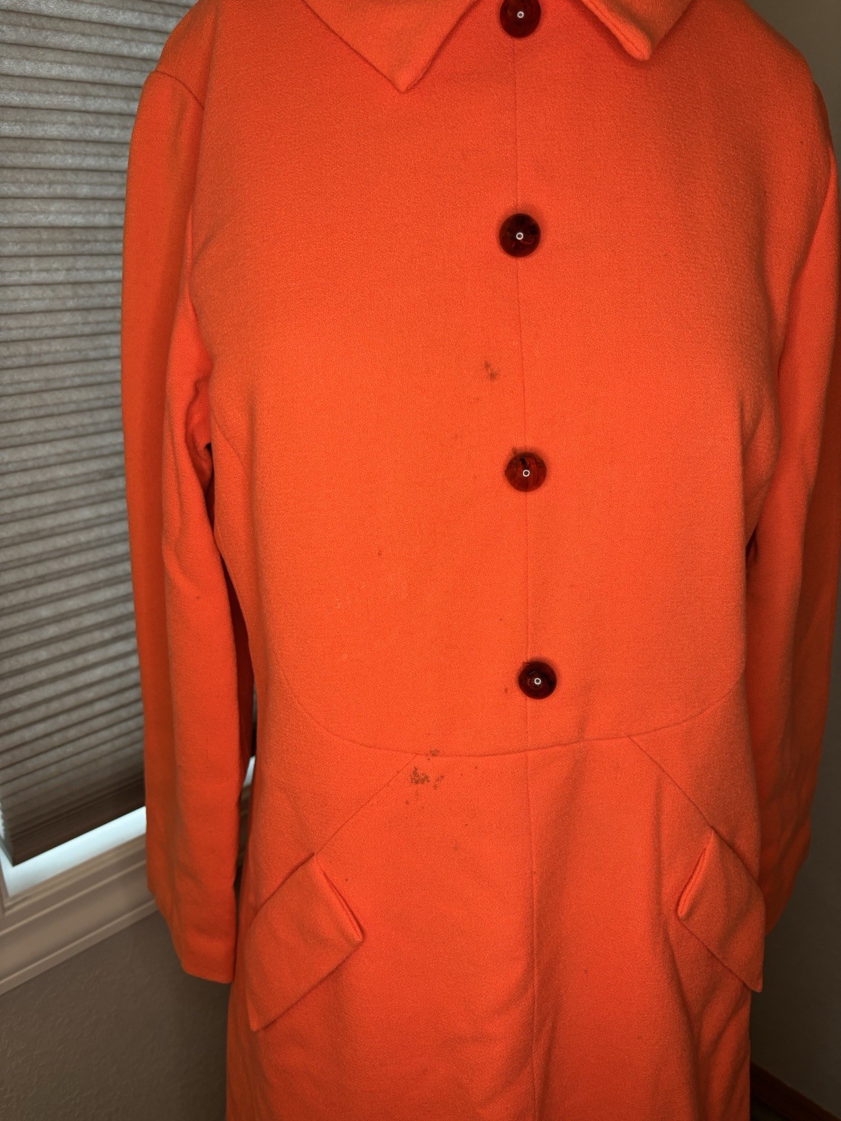 Vibrant Classy Orange Coat Dress W/ Button Details 60s 70s size medium by Carlye
