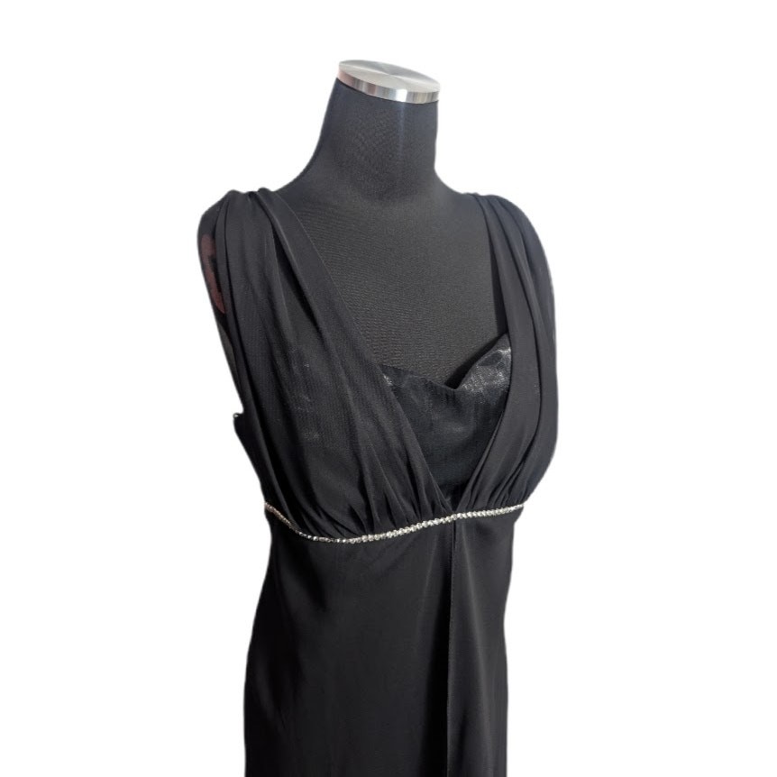 Y2K Eureka Black Chiffon & Taffeta Draped Formal Gown Dress Sz 2XL Goth Prom G2