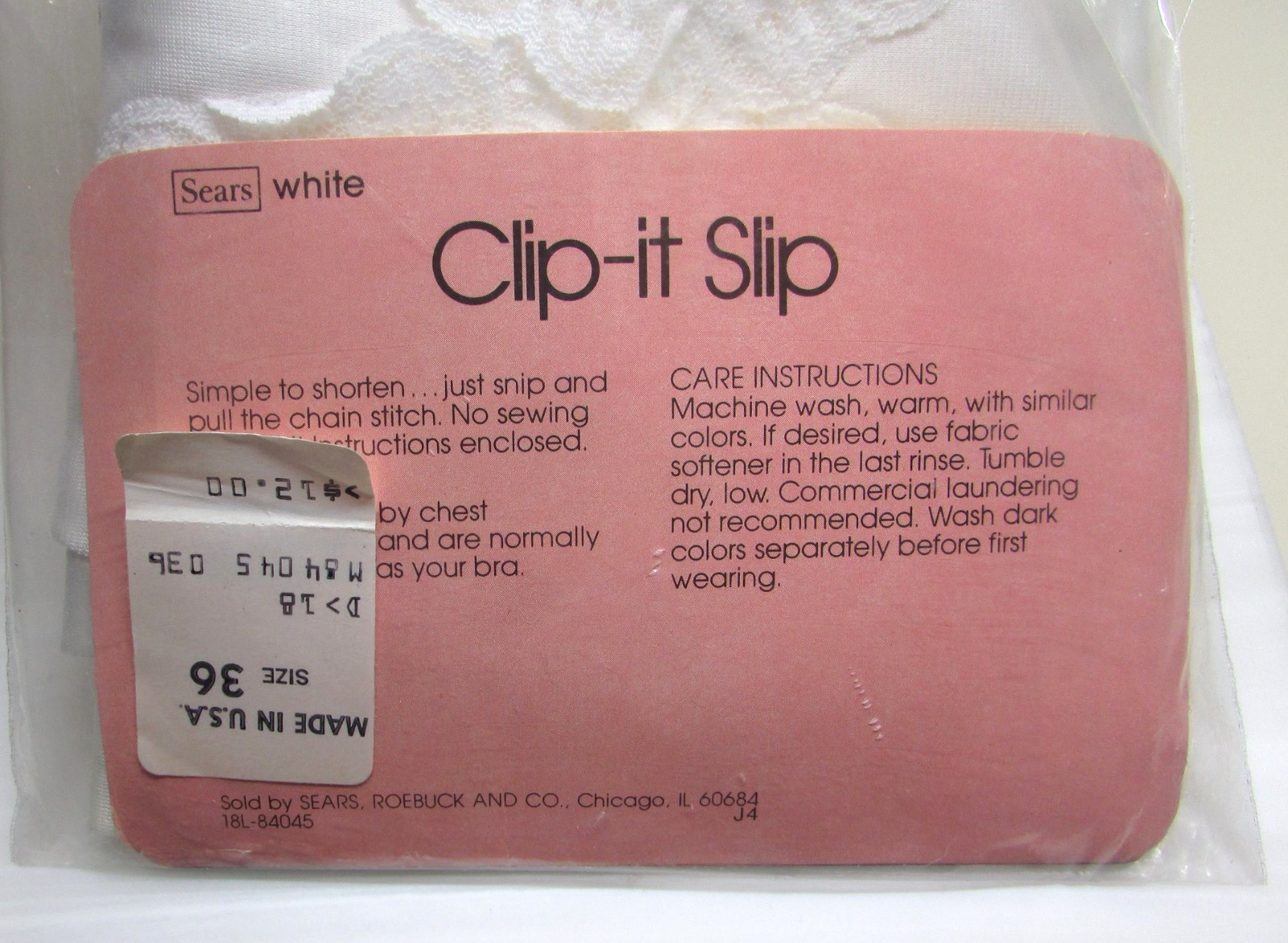 Sears Clip-It Slip Satin-Luster Tricot Antron III Nylon White Size 36 New