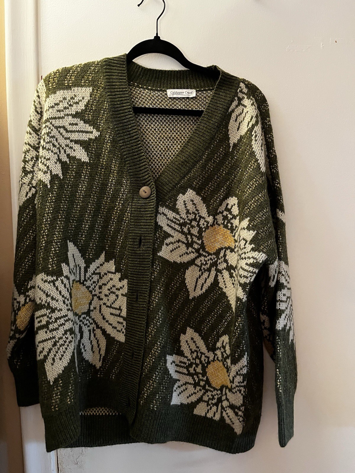 Coldwater Creek Vintage Style Floral Daisy Knit Cardigan