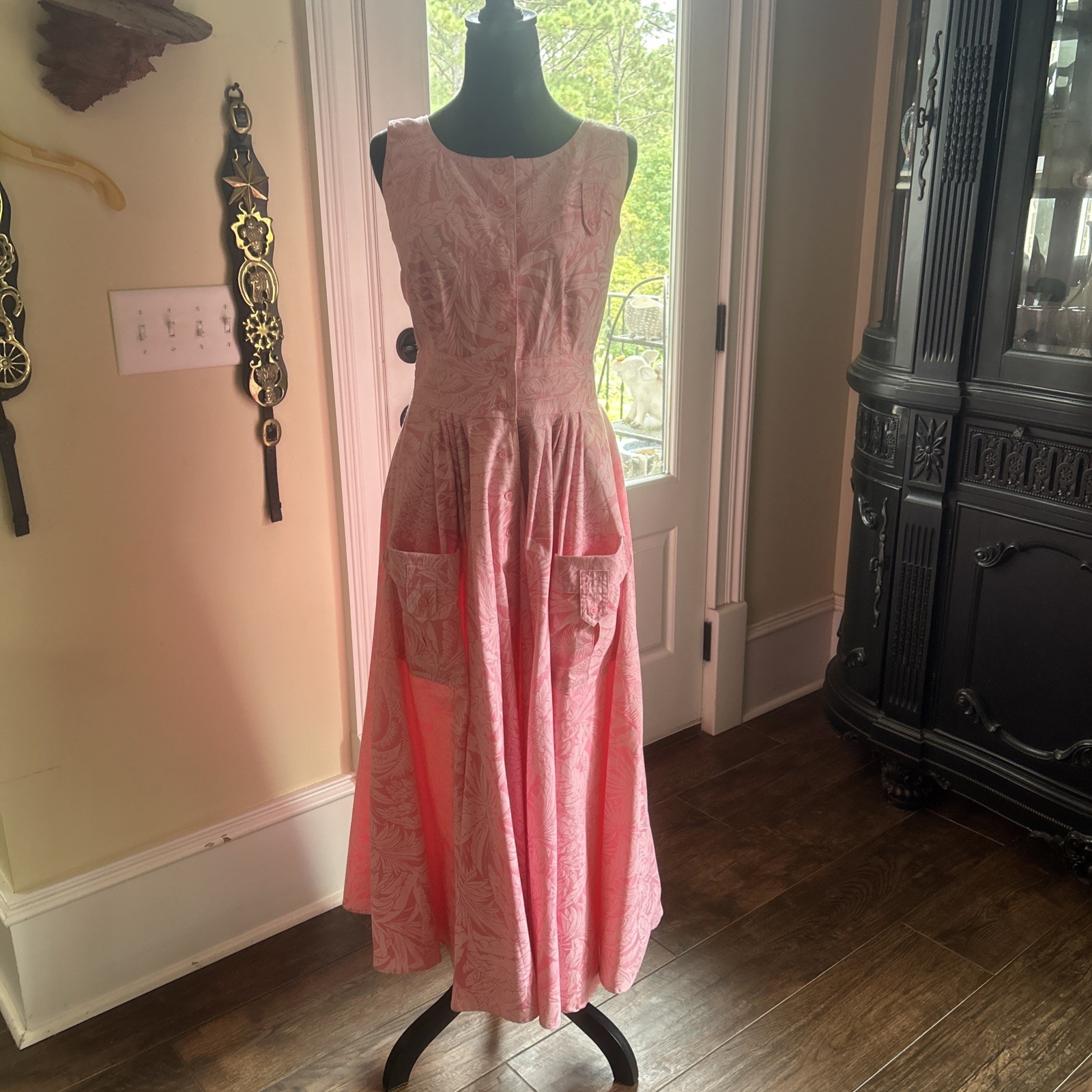 Vintage 80’s Interim Sz M 100% Cotton pink floral Tank Dress EVC