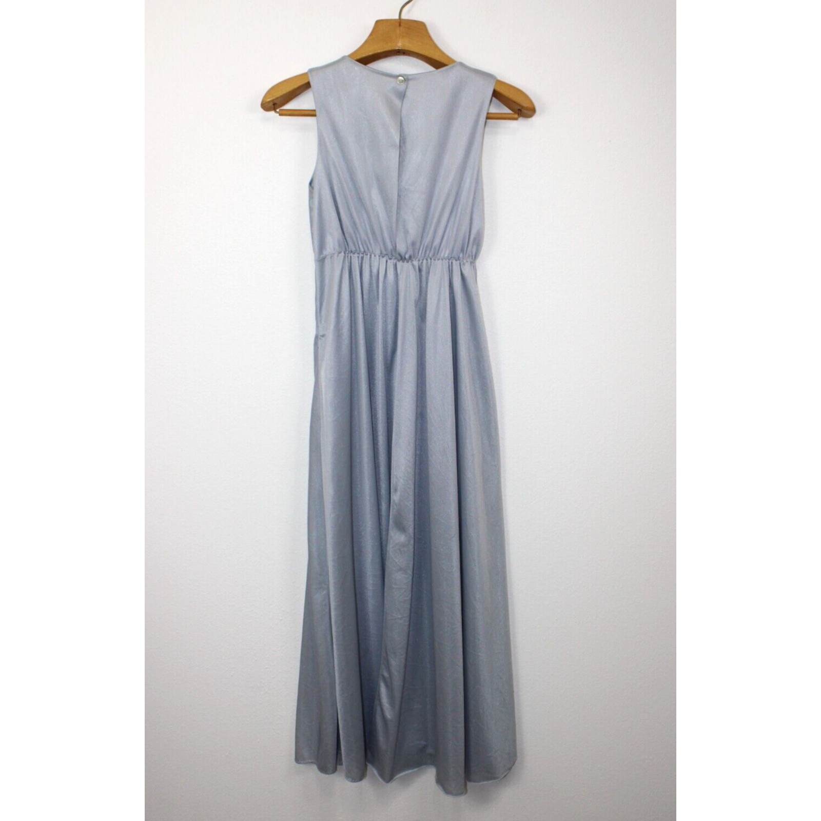 Nightgown Size S Vintage 70’s Silver Gray Satin Silky Long Full Flowy Women’s