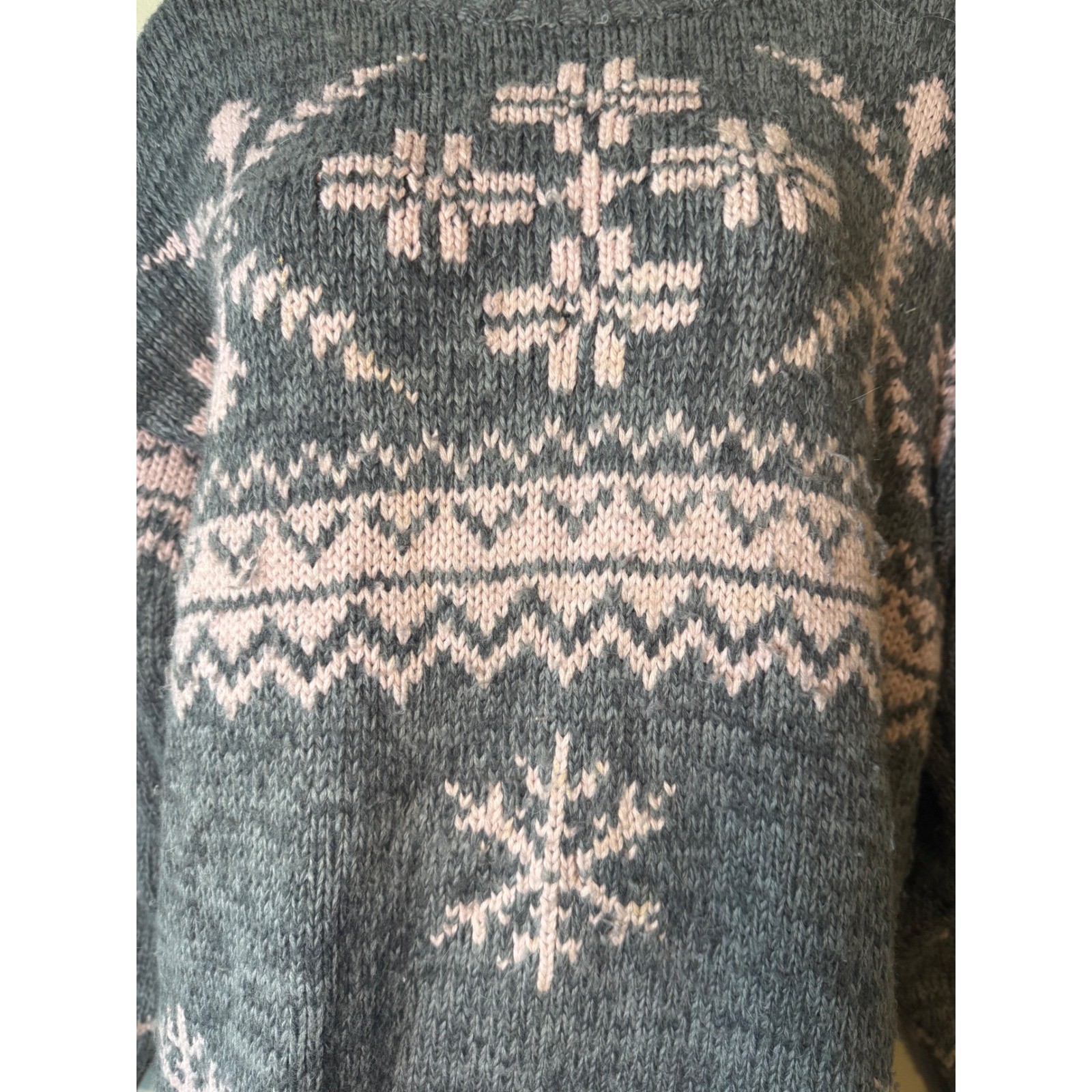 Vintage Best American Clothing Co. Gray Pink Wool Blend Snowflake Sweater M Ski