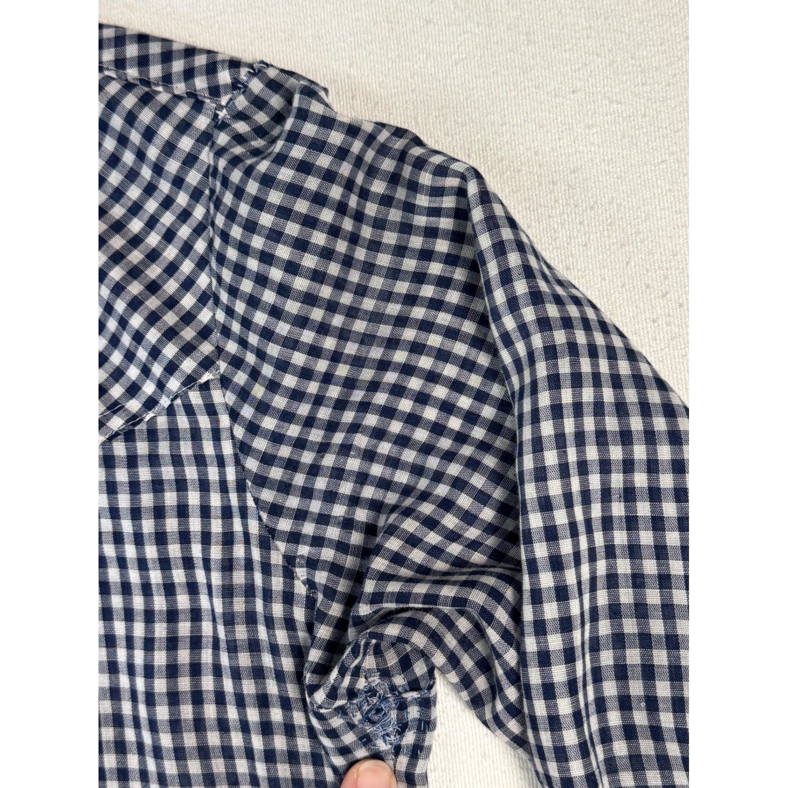 Lee Western Shirt Womens 9/10 Blue Gingham Pearl Snap Vintage Lady Lee USA Fair