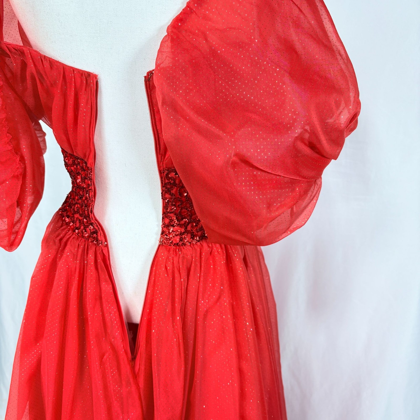 Vintage Mike Benet Red Off the Shoulder Ball Gown Style Gown Dress 8 / Small 25″