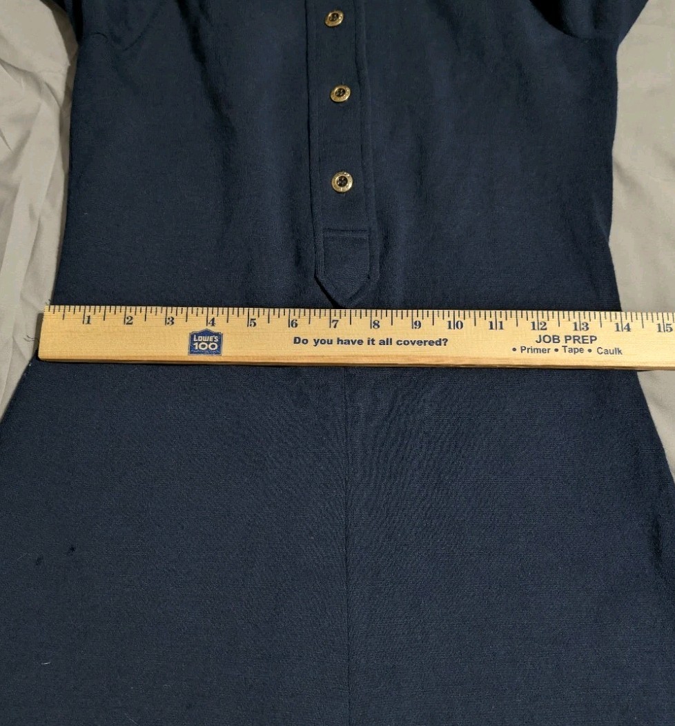 Vintage 60s 70s Pure Wool Navy Mod Shirtwaist A-Line Dagger Collar Dress USA
