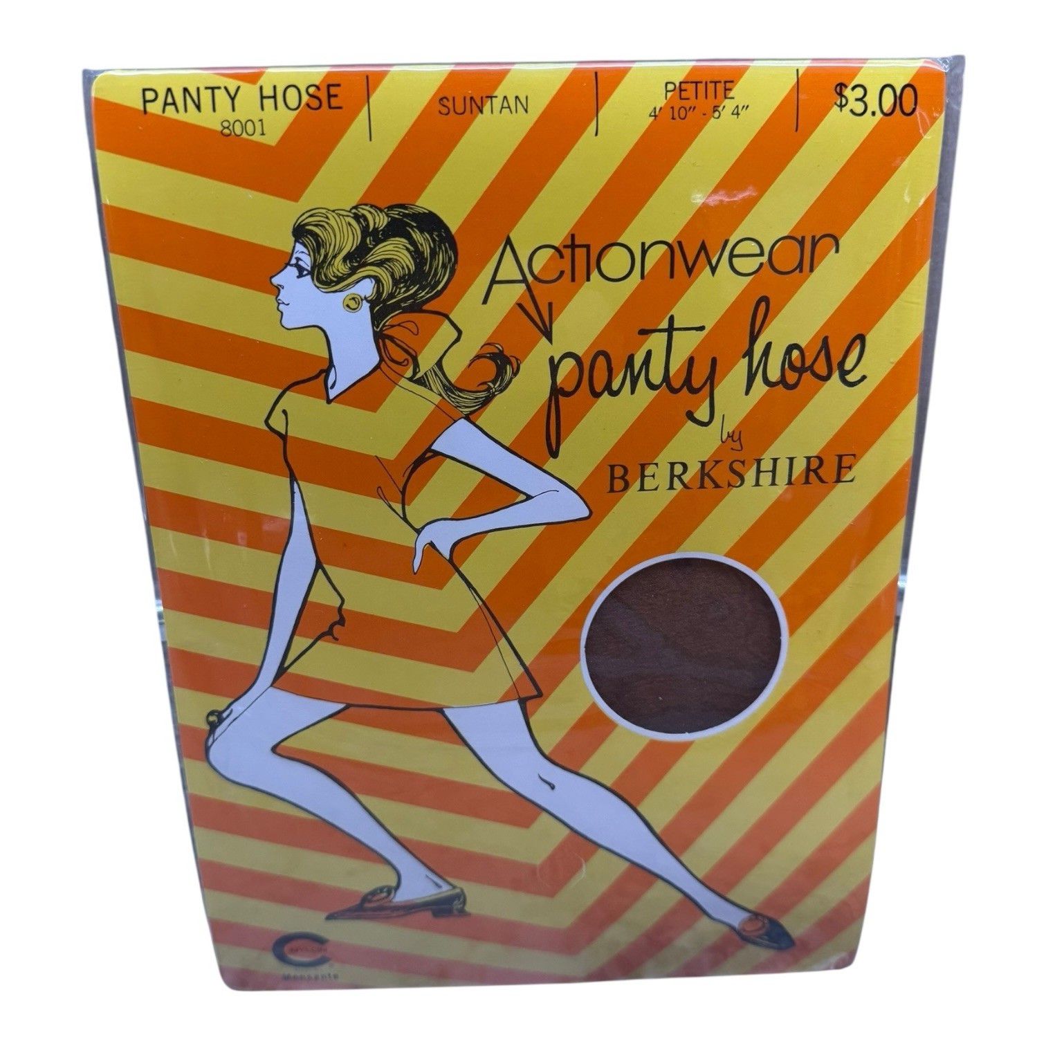 Vintage Berkshire Actionwear All Nylon Pantyhose 8001 Petite Suntan 4’10”-5’4”