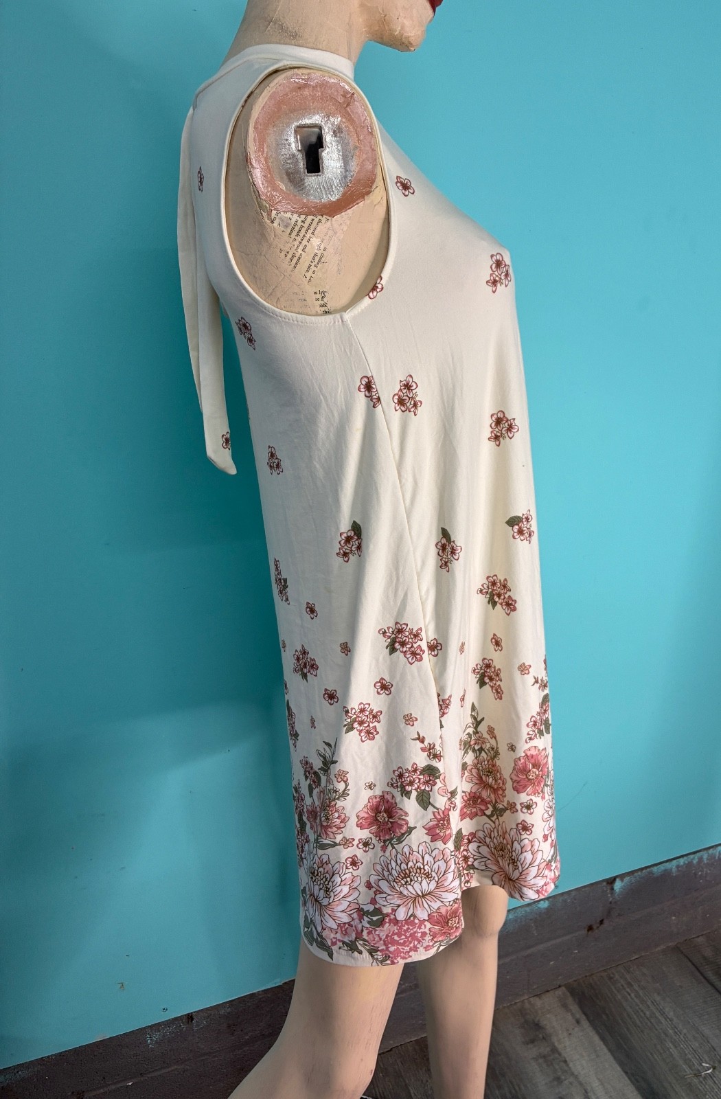 VTG Y2K Ivory White Mauve Pink Floral Print Knit Sleeveless Baby Doll Sundress~M