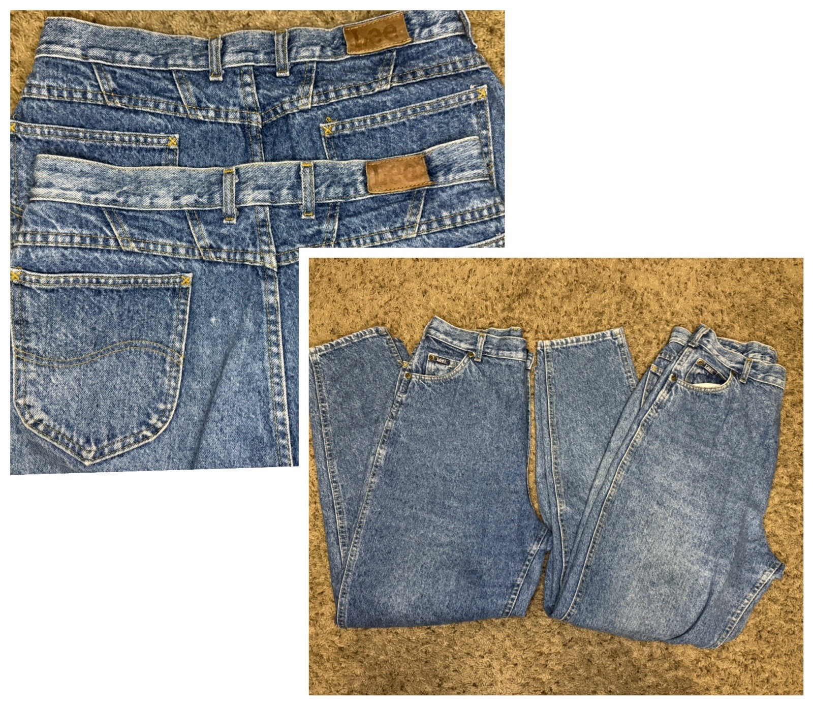 VINTAGE LEE Official Mom Jeans Light Acid Wash Pleated Lot Of 2 Sz 16M 32×29