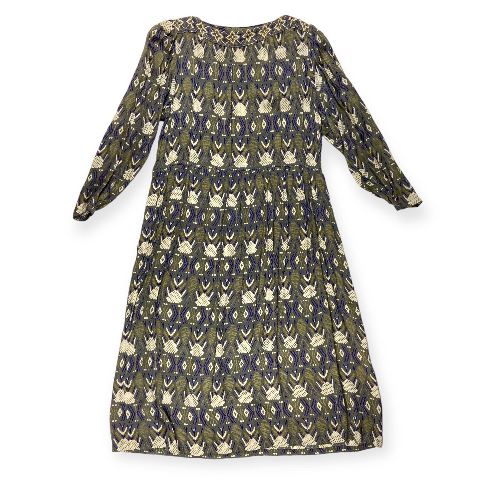 Adini Vintage Gray Purple Boat Neck Boho Smock Dress 8