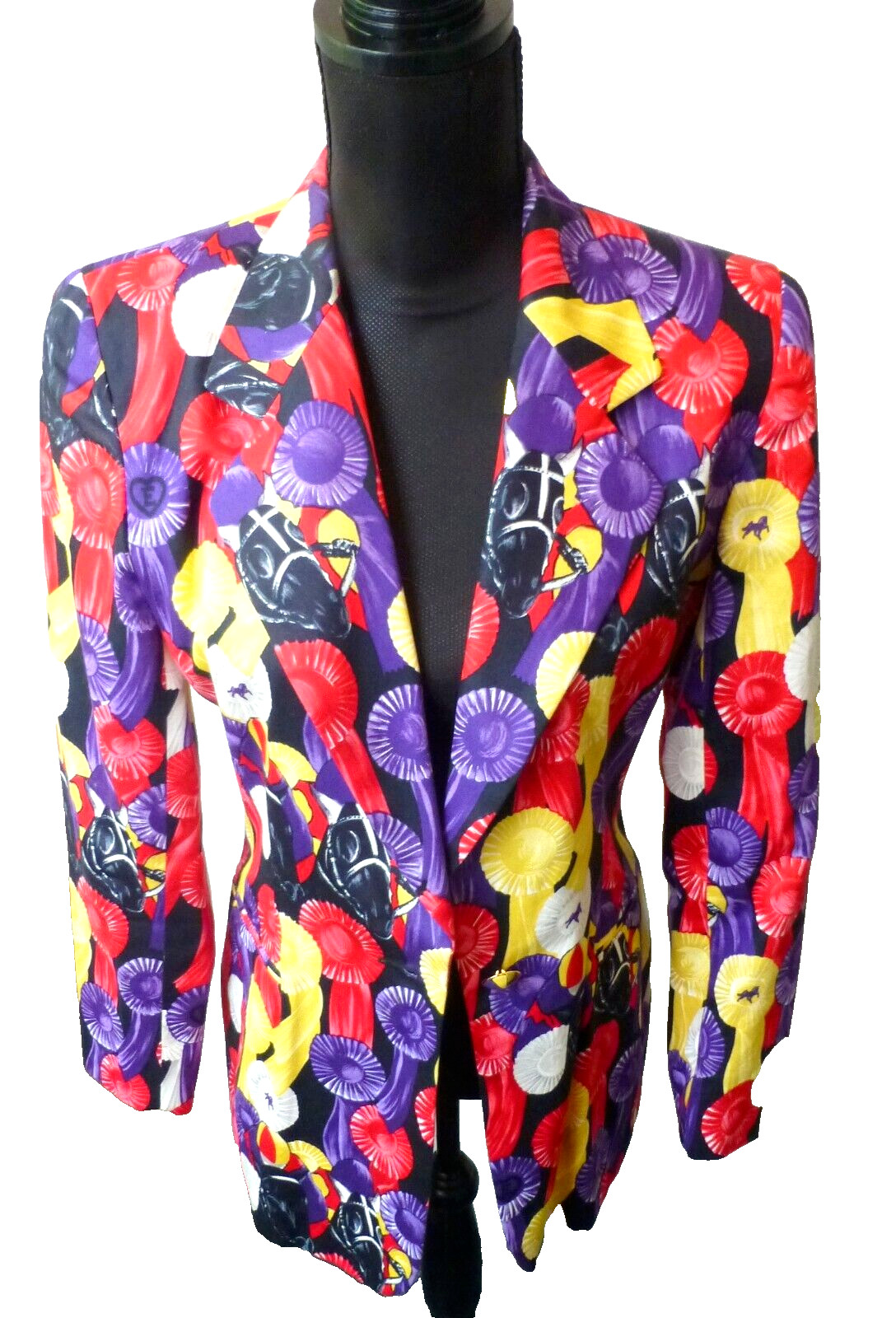 Escada Jacket Blazer Colorful Equestrian Medals Fitted Vintage Size 36 6