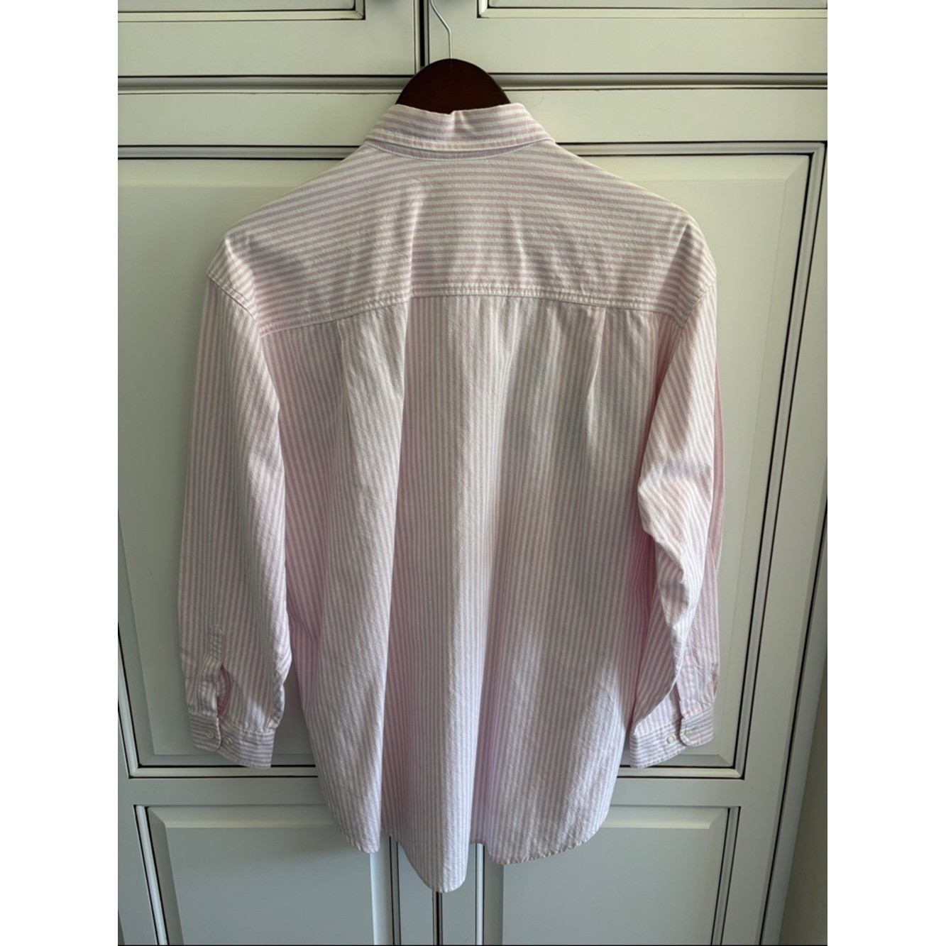 Vtg Casey Coleman Pink Striped Embroidered Floral Cottage Easter Shirt Women L