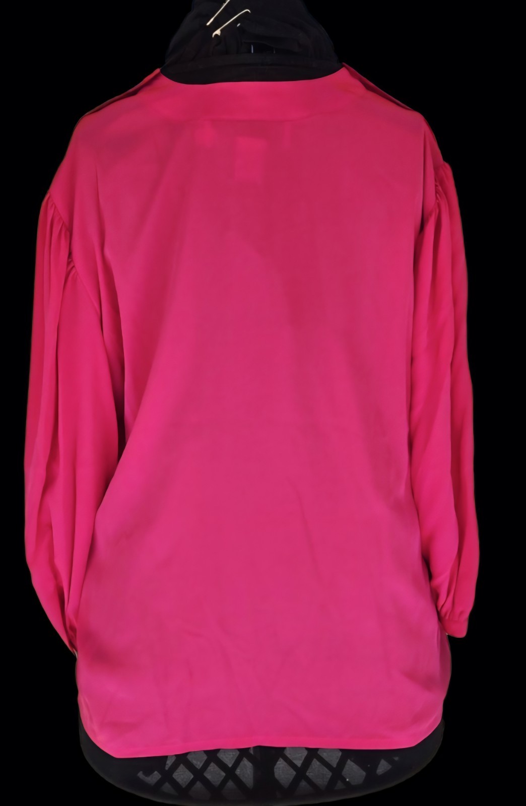 1980s CHAUS SPORT Fuchsia Front Pleated Poly Blouse w/Shoulder Button Closure 14