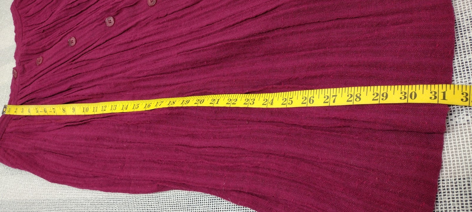 1970s Campus Casuals Pink Fuchsia Skirt Crinkle Cotton Buttons Below Knee Size M
