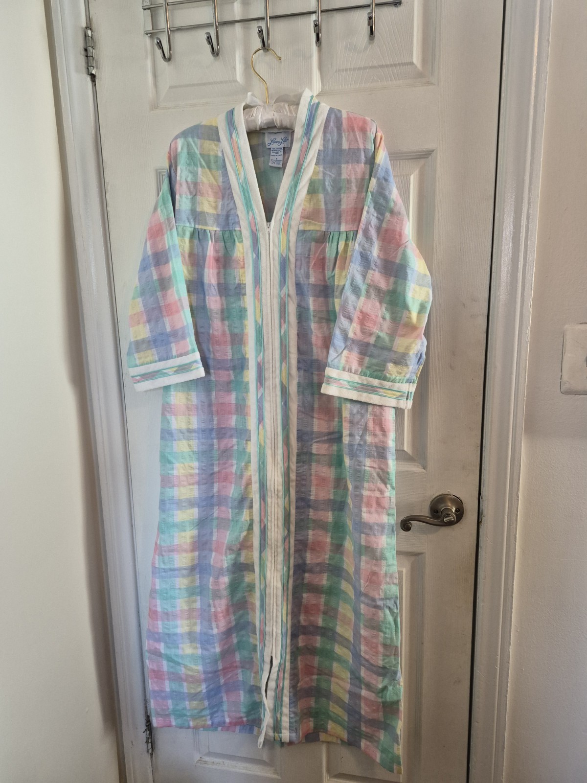 Leisure Life vintage housedress/coat Long SZ S multicolor Zipperfront