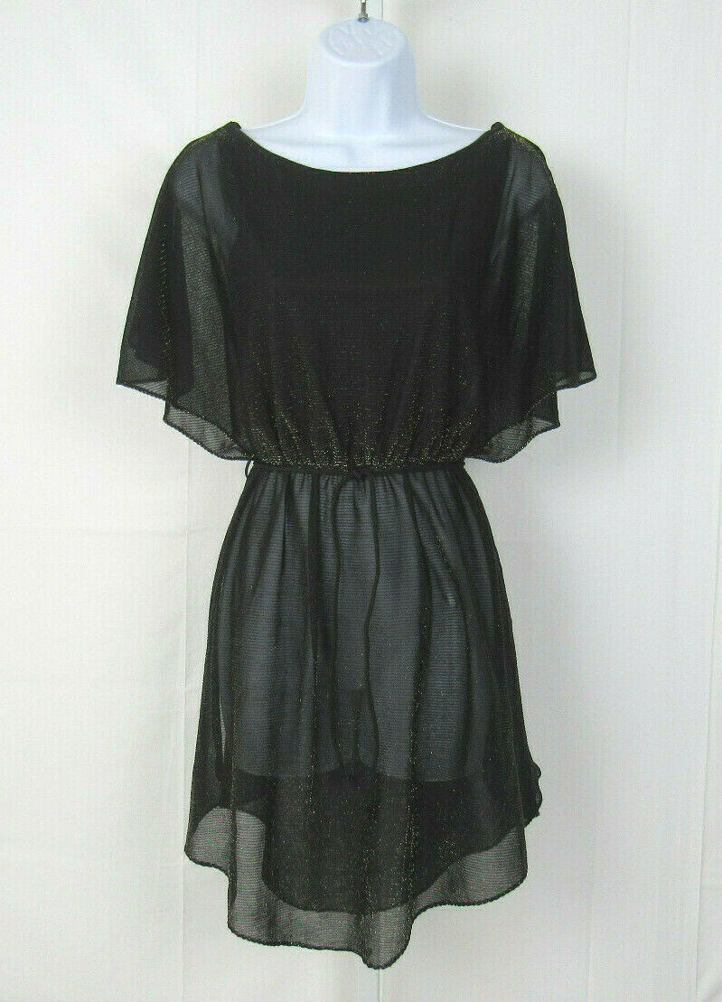 VTG 1960s MARA J JRS OF CALIFORNIA BLACK SPARKLE DRESS / BEACH COVER SPLIT ARMS