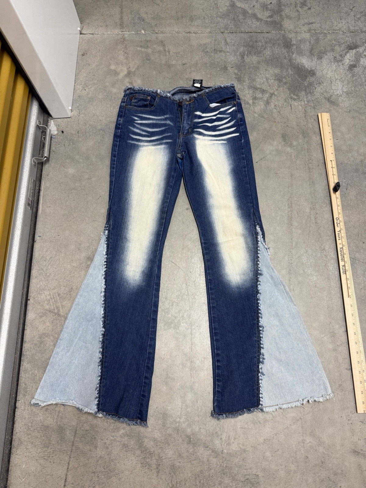 CREST VINTAGE Y2K BOHO DENIM JEANS 7/8 RETRO FLARED HIPPIE DISTRESSED