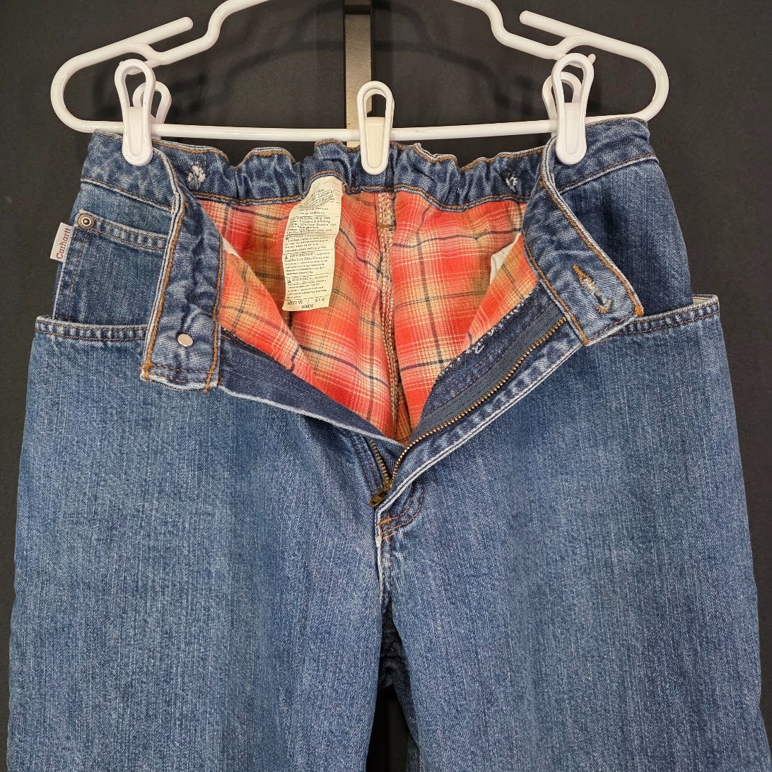 Vintage Carhartt Jeans Womens 16 W32 L31 Blue Denim Flannel Lined Workwear