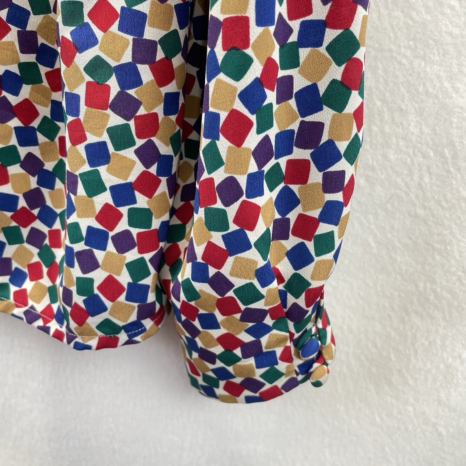 Bleyle Geometric Square Print Blouse Women 16 Multicolor Excellent Vintage 80s