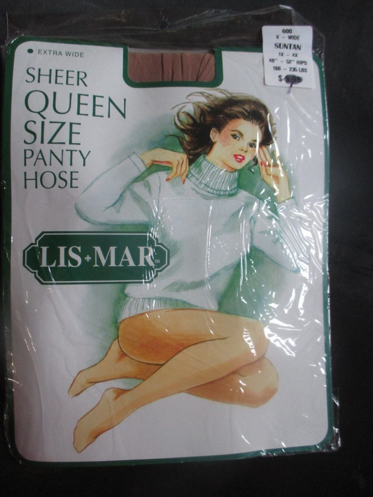 LIS*MAR Vintage SUNTAN Nylon PANTYHOSE-QUEEN-Fits 1X-4X- 160-235 lbs – 1980s