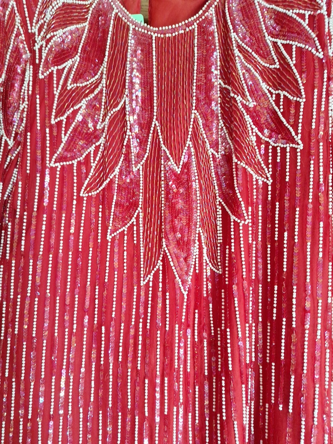Nite Waves Vintage 80s Red Silk Beaded Top/Skirt by Samir Suri Women’s