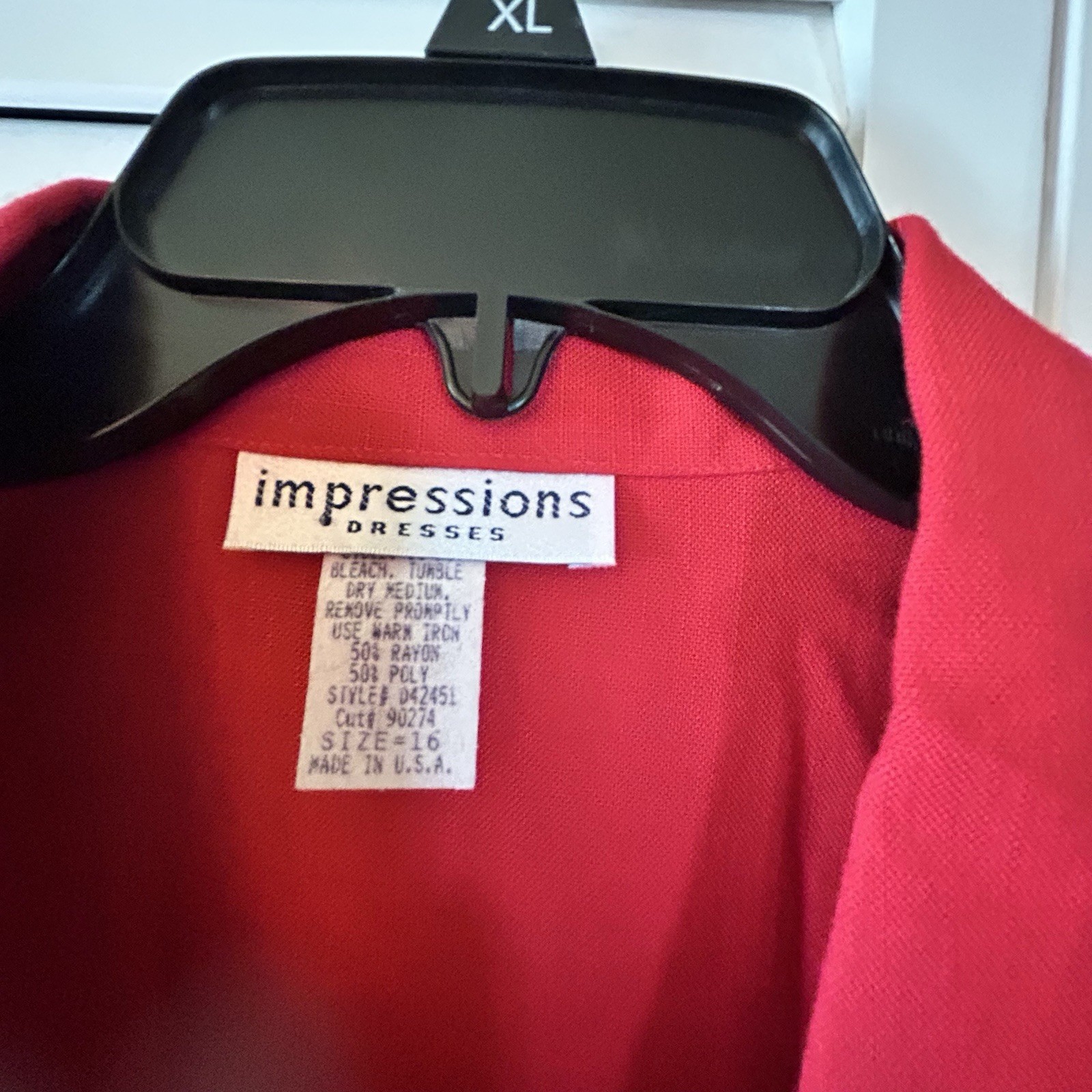 VTG impressions Dressses Red Button Down Fitted Dress 16 NWOT (w Spare Button)
