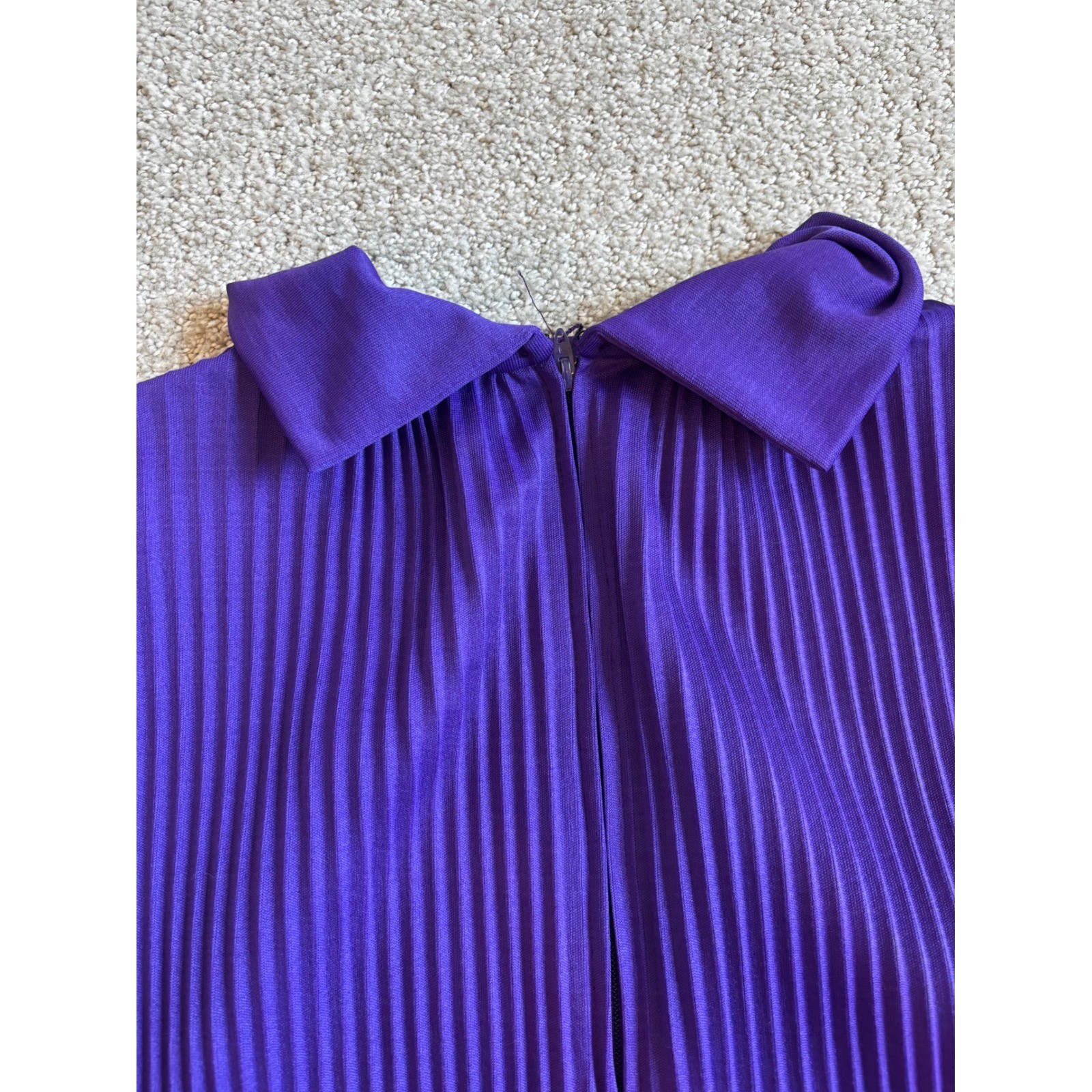 Vintage 70s Accordion Pleated Tunic Dress Med Purple High Neck Mod Disco Retro