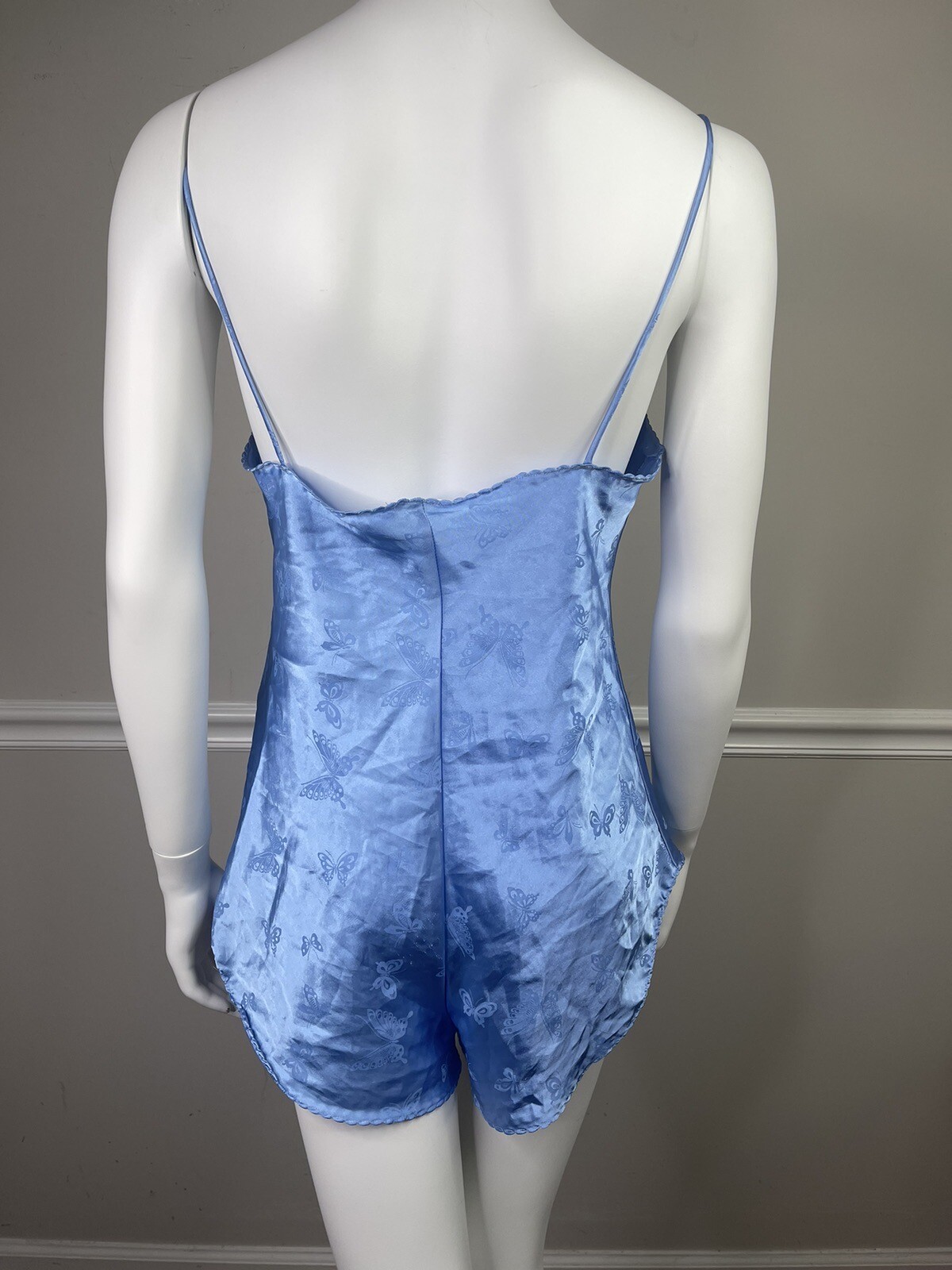 Vintage Papillon By Paula Carbone Blue Satin Nightgown Teddy Medium Butterflys