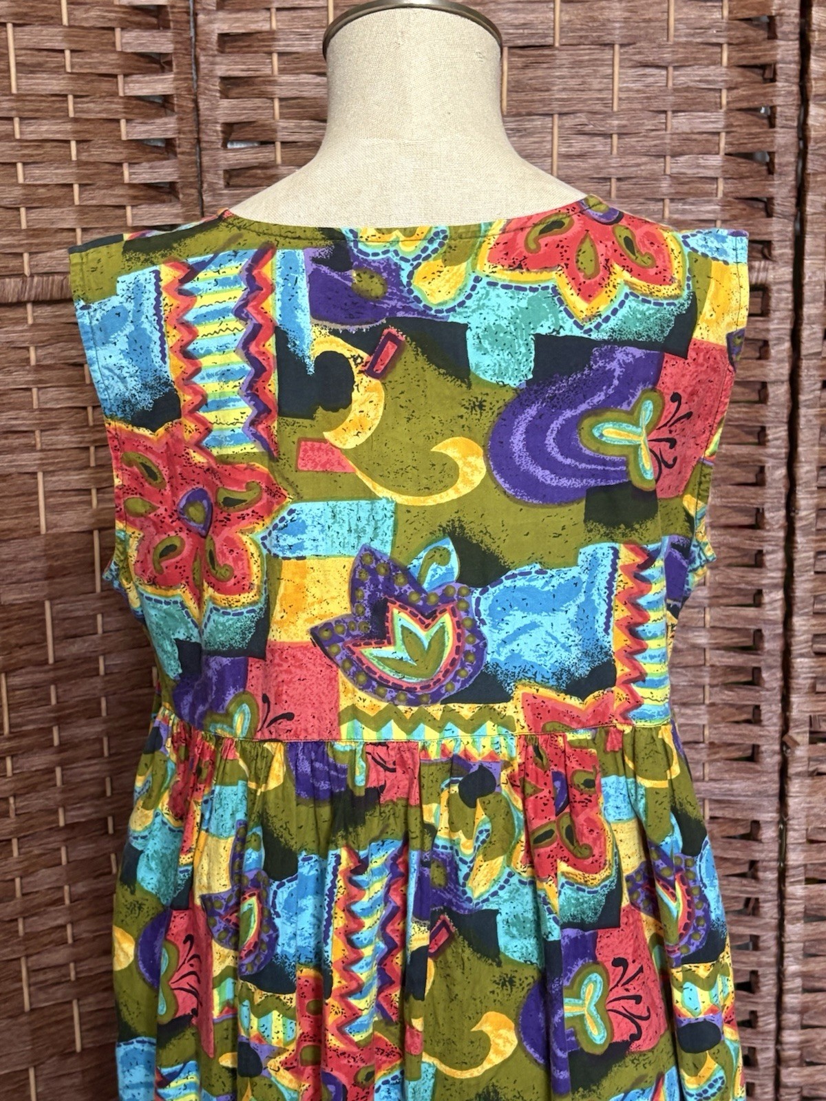 Vintage Sita Bright Floral Psychedelic Oversized Mumu House Dress Kaftan Medium