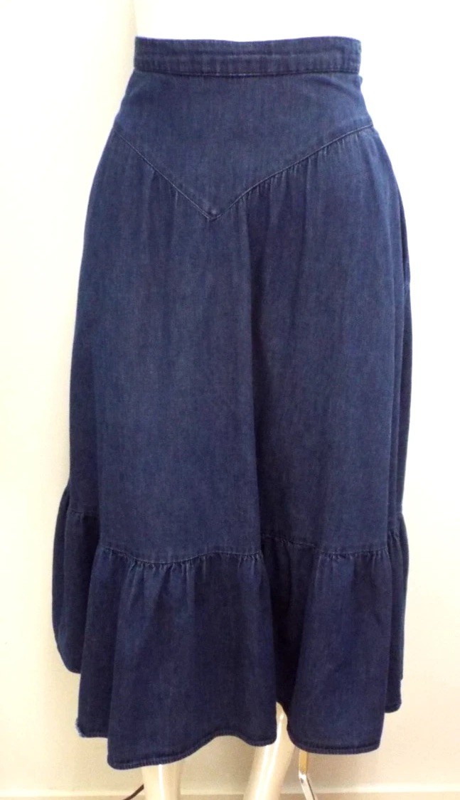 VTG 1970 Jessica’s Gunnies Denim Skirt 24″ XS Gunne Sax Prairie Style McClintock