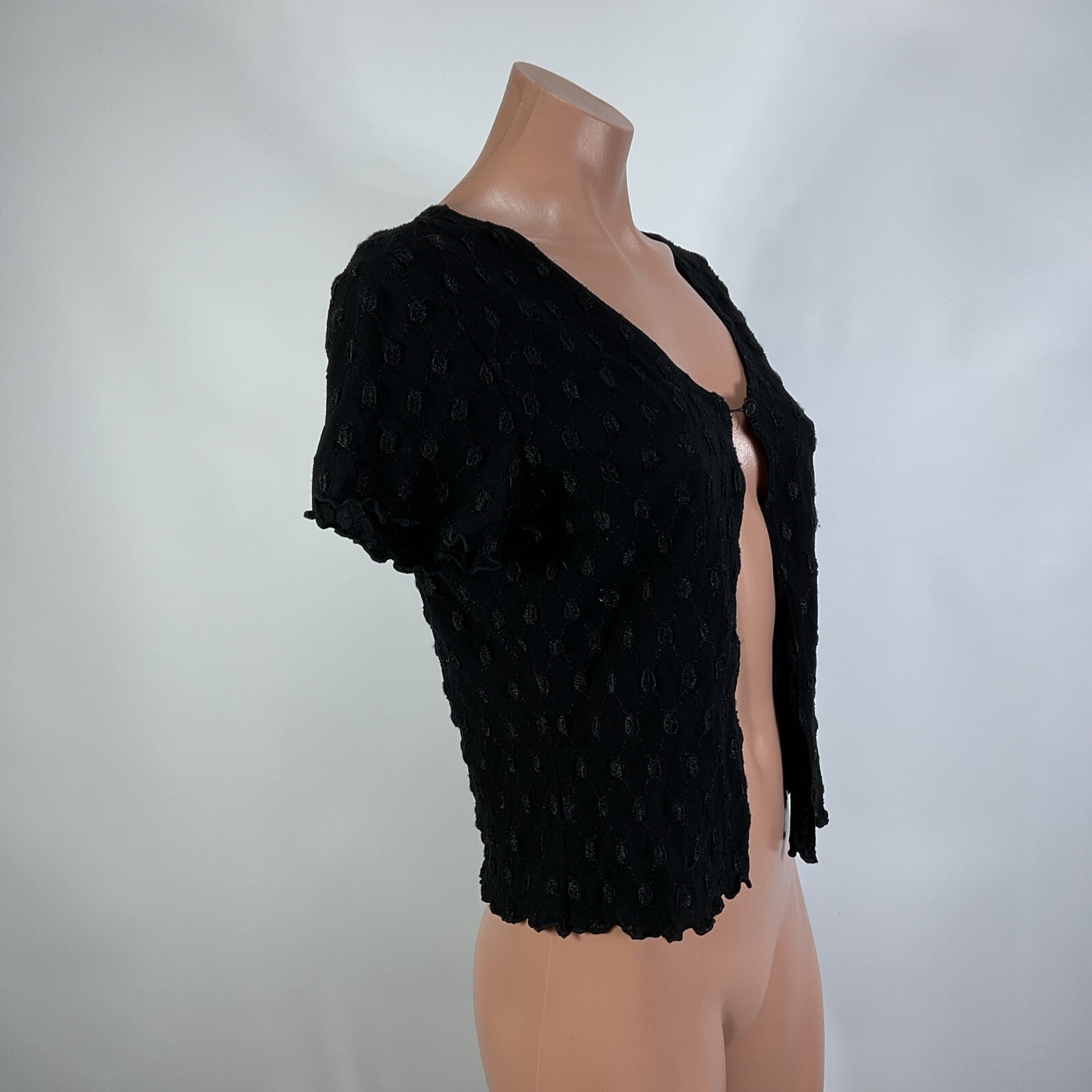 Y2K Vintage Bolero Shrug Crop Cardigan Sweater L Black Boho Fairy Grunge USA