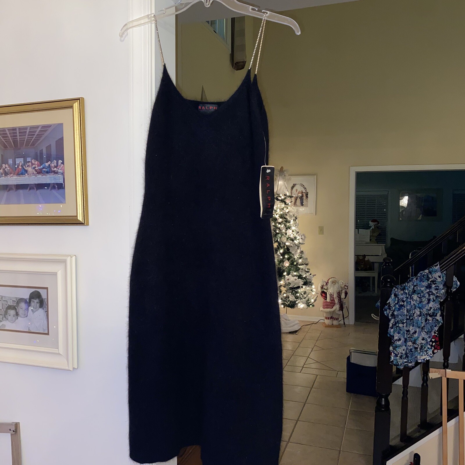 Vintage Ralph Lauren Black Angora Dress W Rhinestone Straps. Sz M. New With Tags