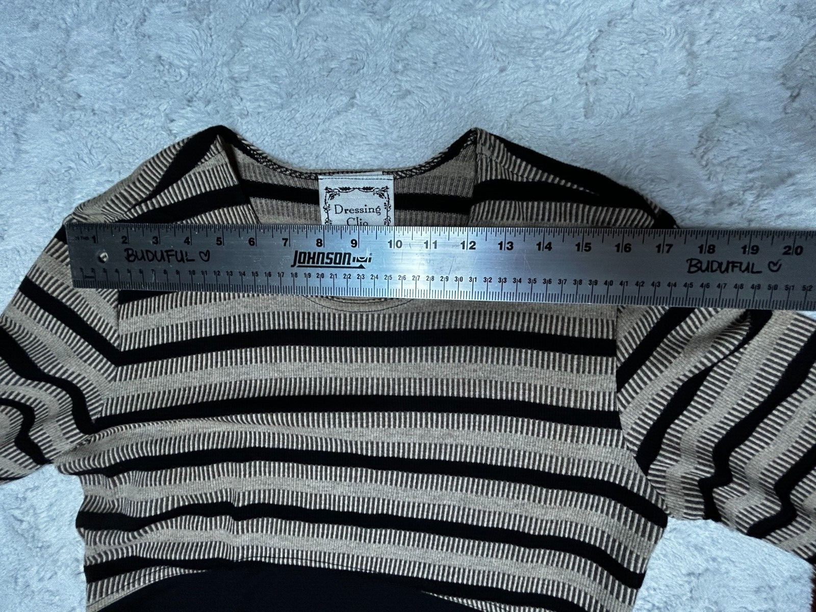 Vintage Dressing Clio Women Maxi Dress Medium Long Sleeve Striped Knit Tan Black