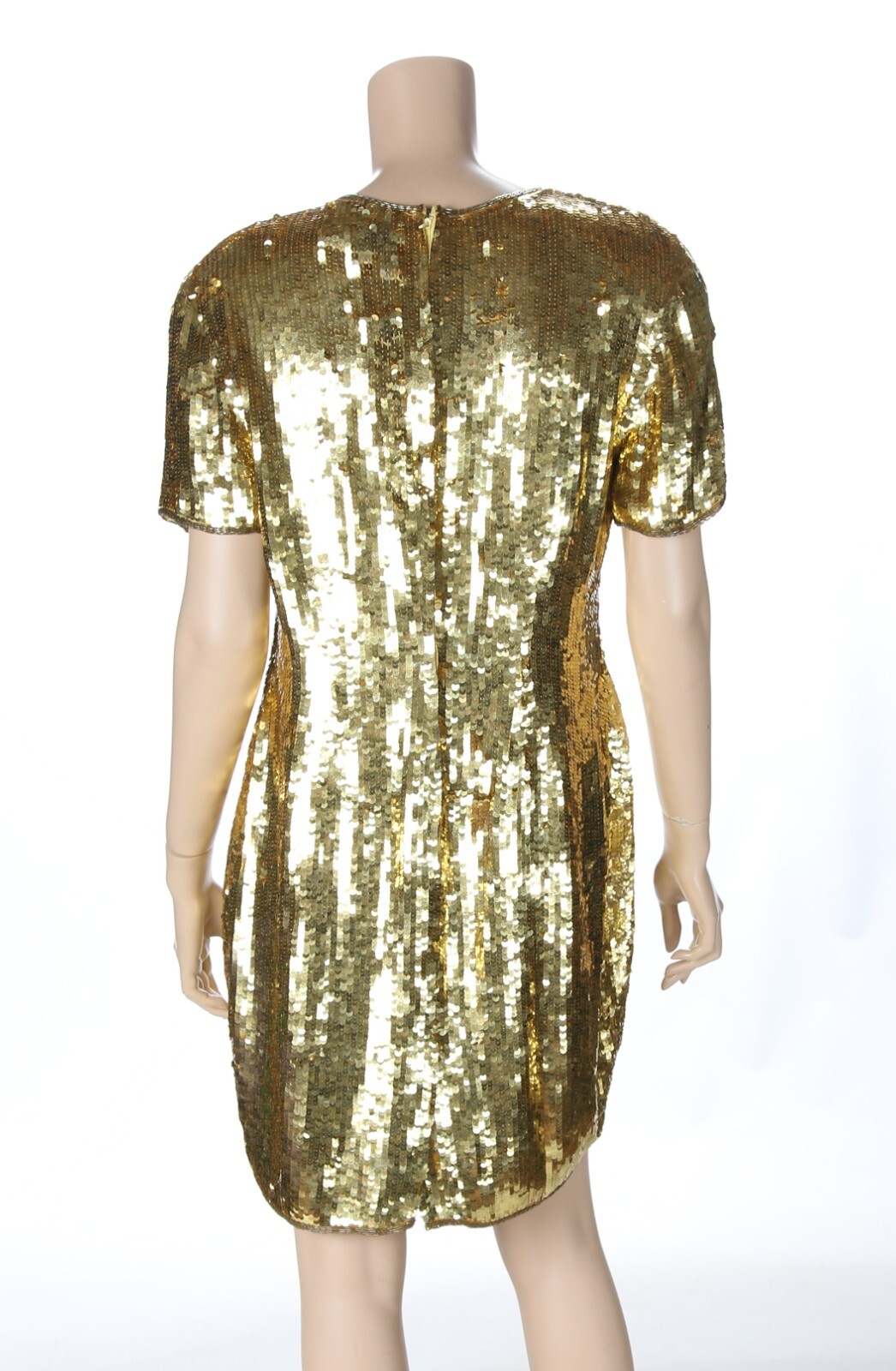 Modi Vintage 80s 90s Black Gold Sequin Silk Party Formal Prom Dress sz S
