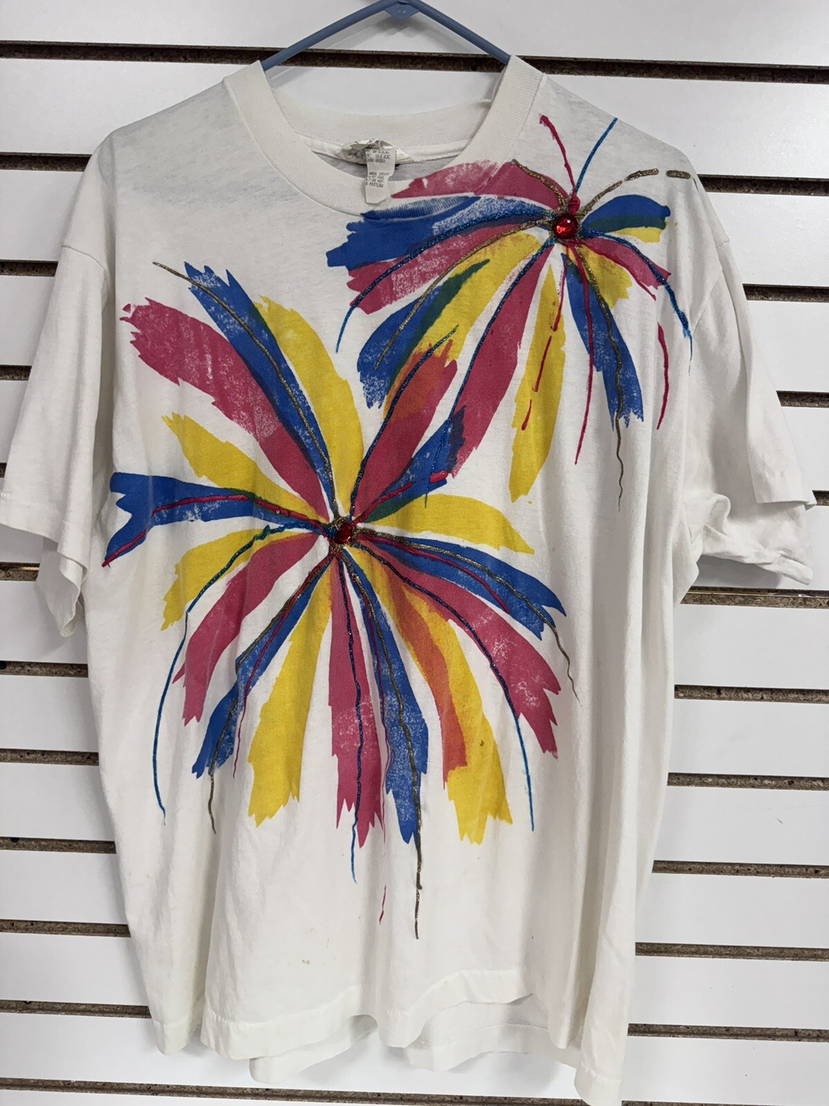 Vintage Custom Art Design Zone 2 Graphic T-Shirt Shoulder Wht Made In USA Large