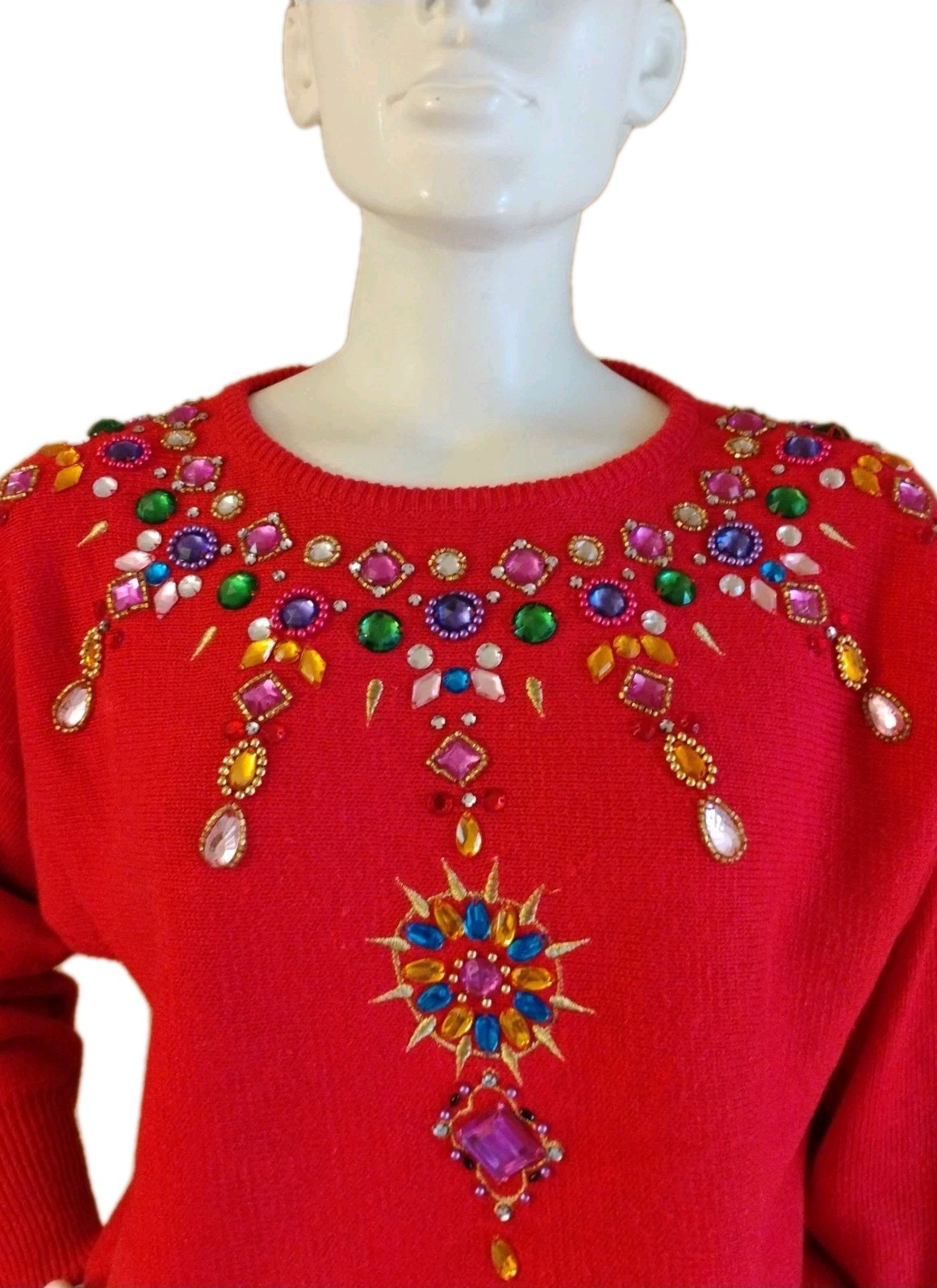 VTG 80’s „Maurada” Candy Apple RED Bejeweled & Beaded Sweater S