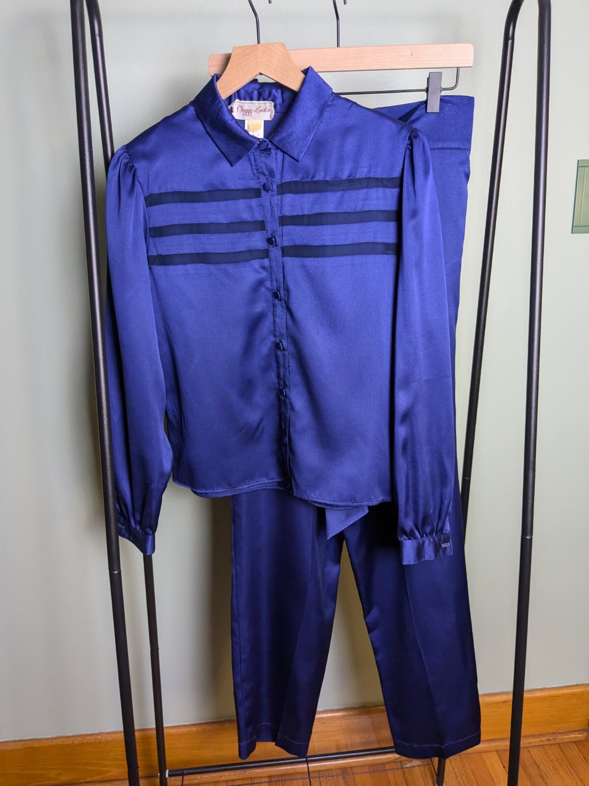 Vintage Maggy London 2 Piece Silky Blue Pajama Set