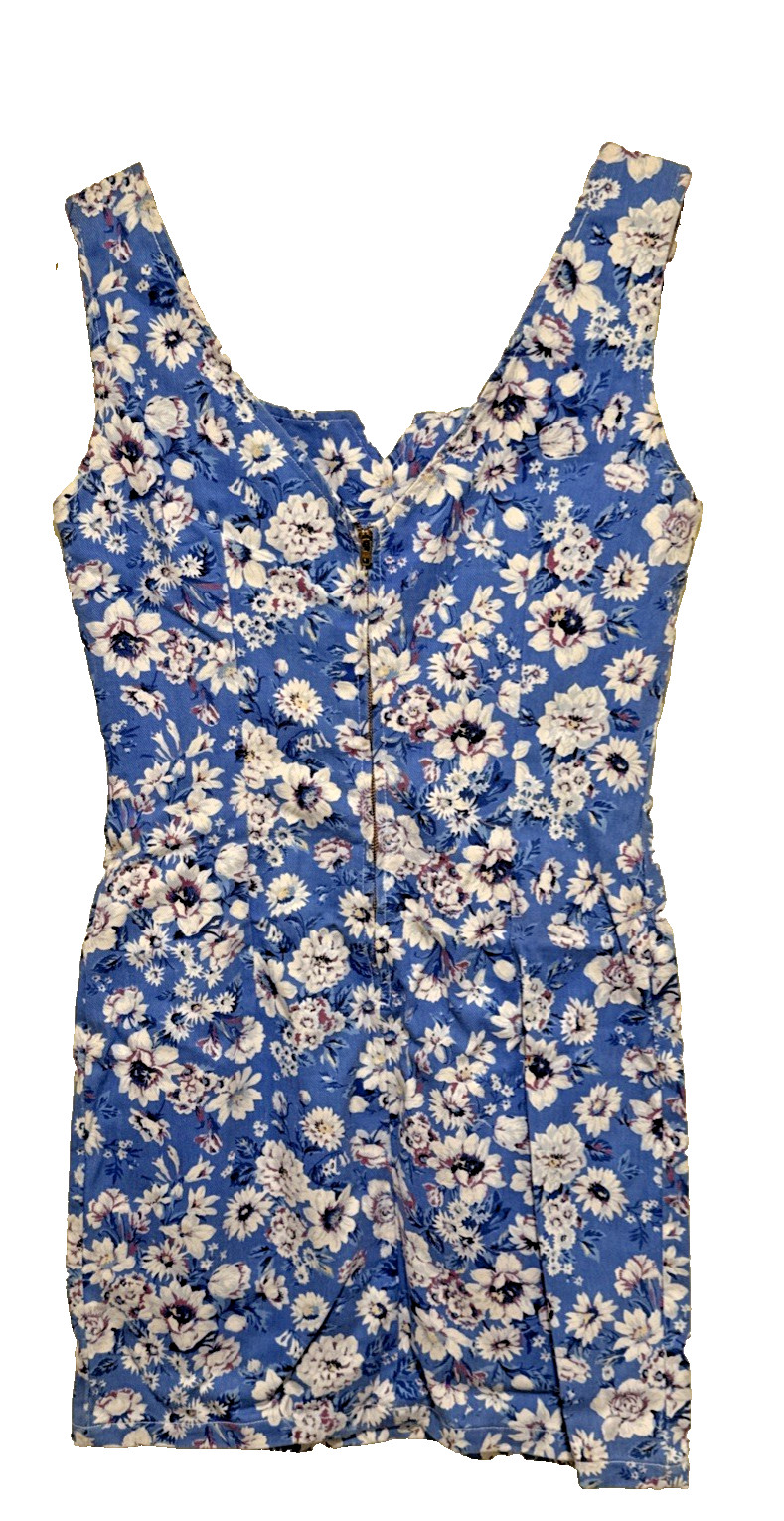 Vintage Paris Blues Floral Sleeveless Tank Dress Metal Back Zipper Size 9