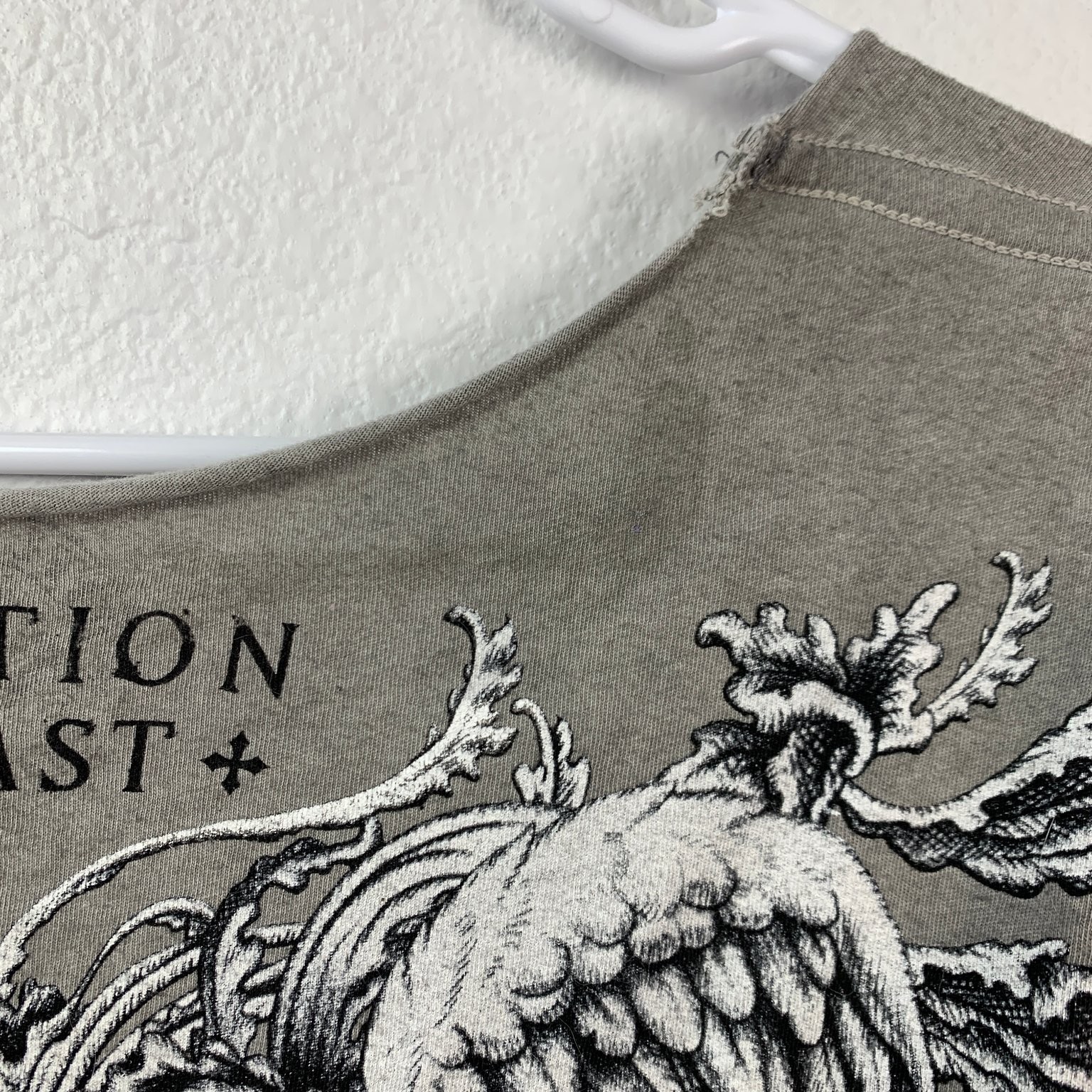 Y2K Affliction Live Fast Laced Raw Edge Long Sleeve Shirt Large Gray Wings