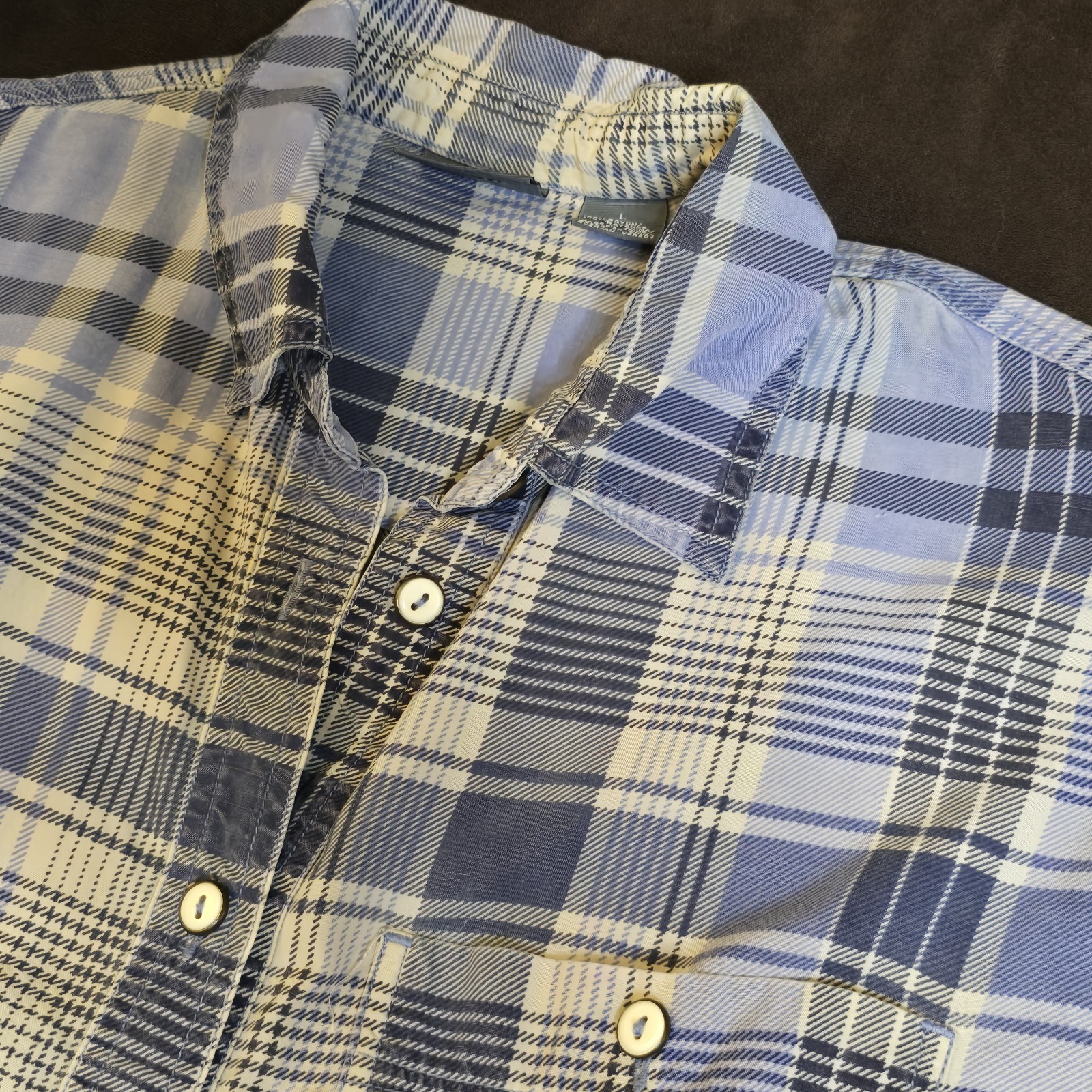 VTG 90s Lizwear Country Plaid Beach Button Down Shirt Cottage L Liz Claiborne