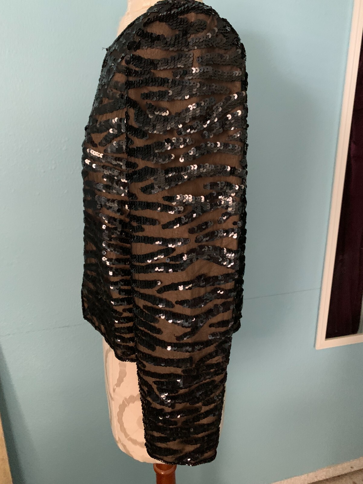 VTG ANDRETTA DONATELLO Jacket Black Sequin Gold Lined Long Sleeve Women’s Top XS