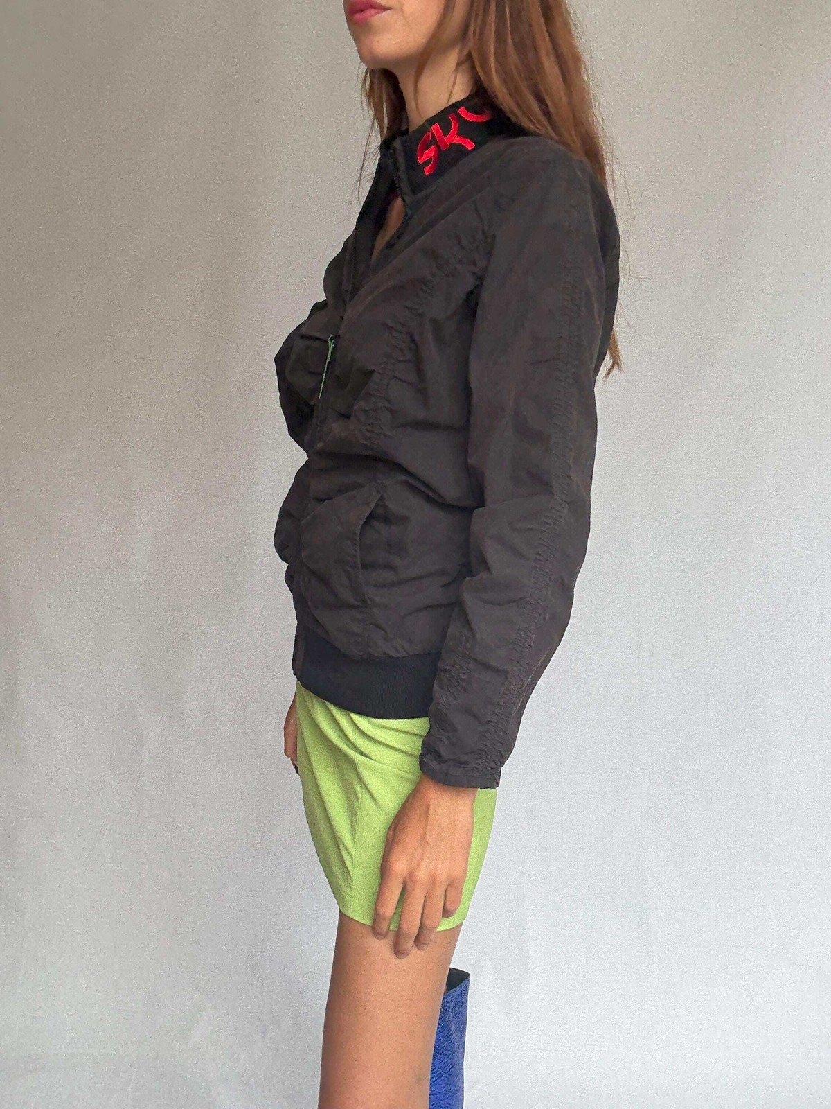 Skunkfunk zip-up bomber jacket – ruched black jacket in cotton blend – YKK zippe