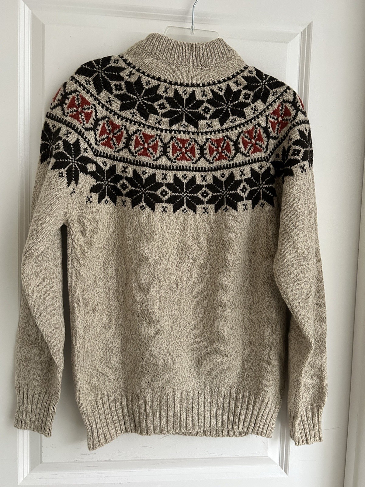 Vintage Woolrich Sweater Fair Isle Size L Wool Blend Pullover Celtic Cross 1960s
